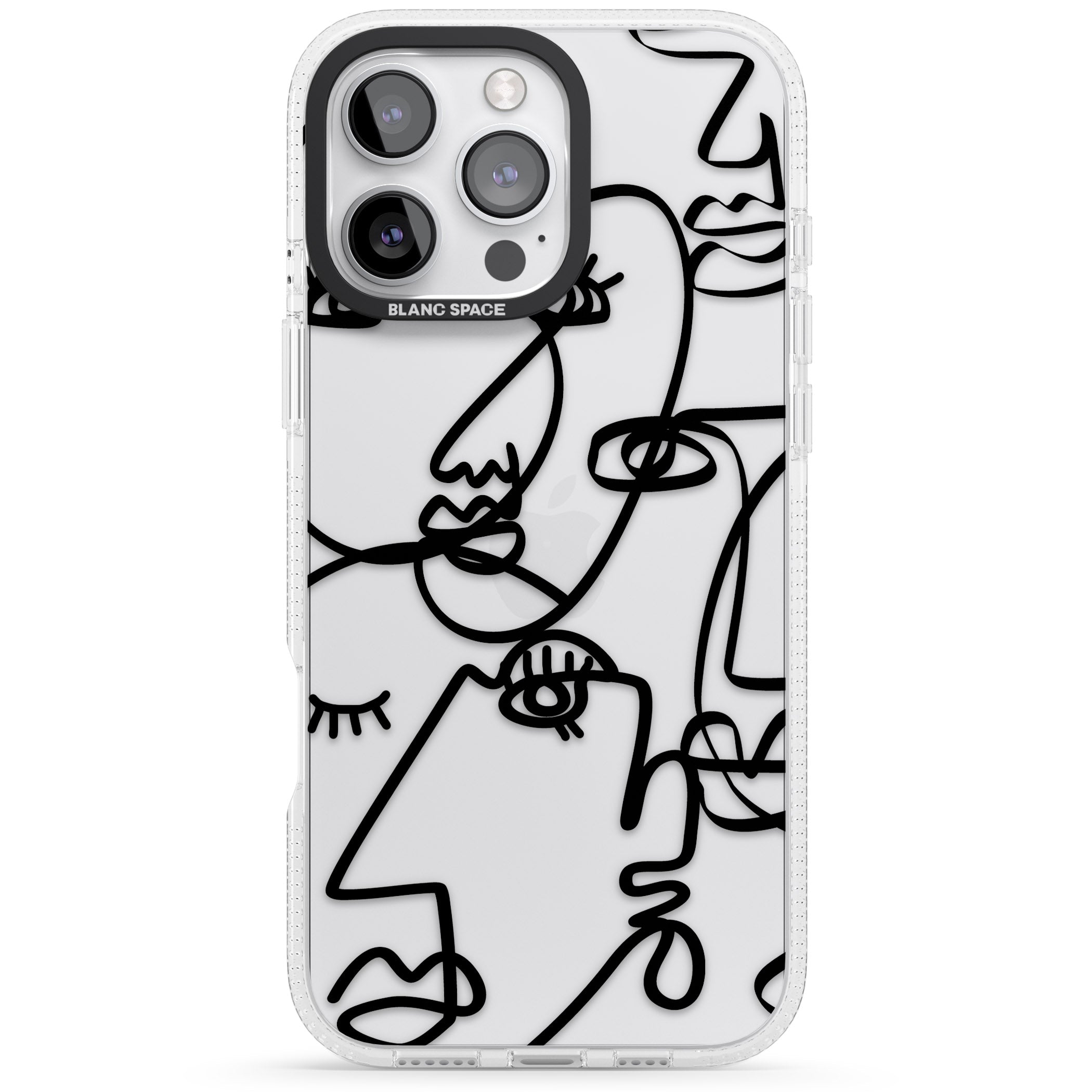 Abstract Continuous Line Faces Black on Clear iPhone 16 Pro Max / 16 Pro Clear Case Impact Air - Blanc Space