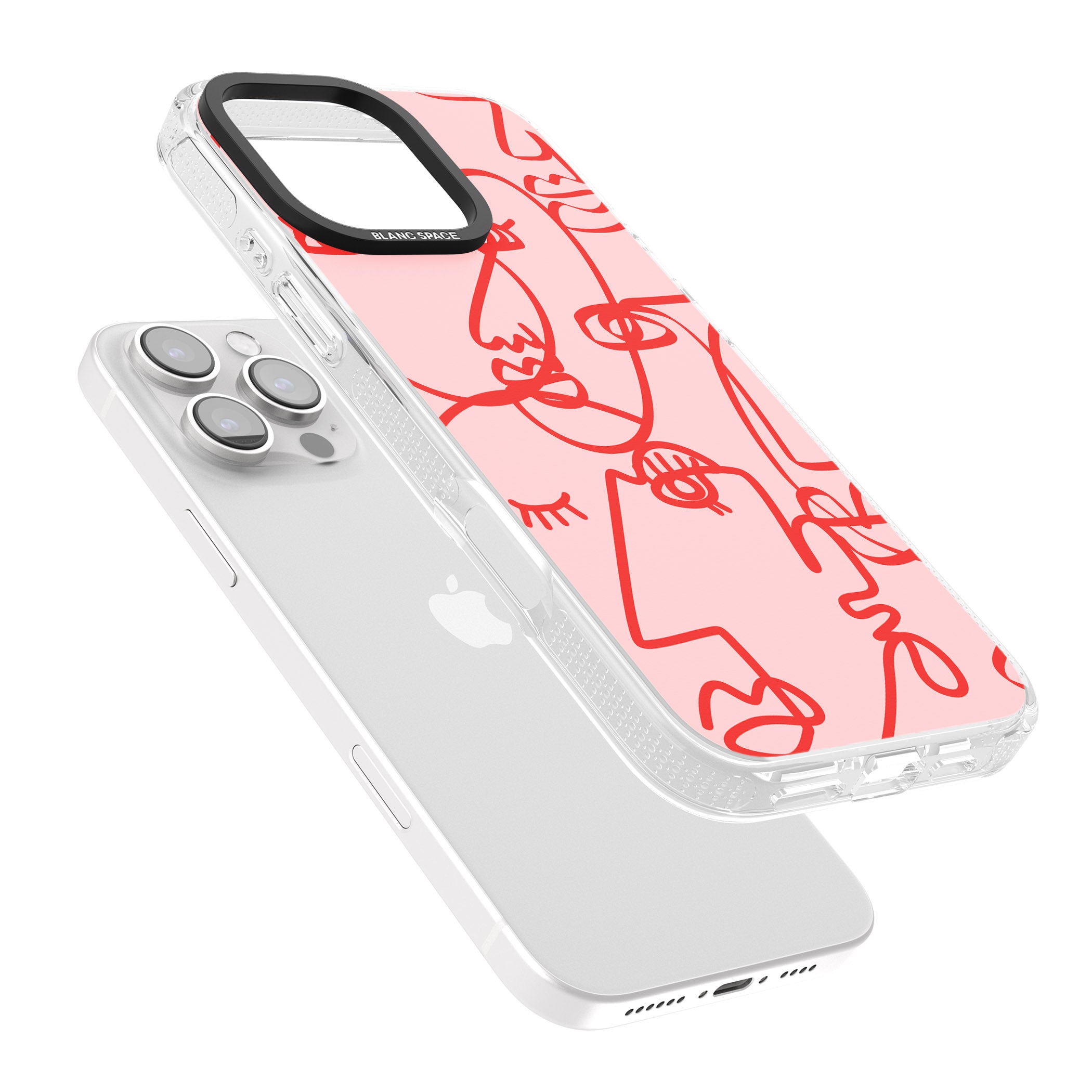 Abstract Continuous Line Faces Red on Pink iPhone 16 Pro Max / 16 Pro Clear Case Impact Air - Blanc Space