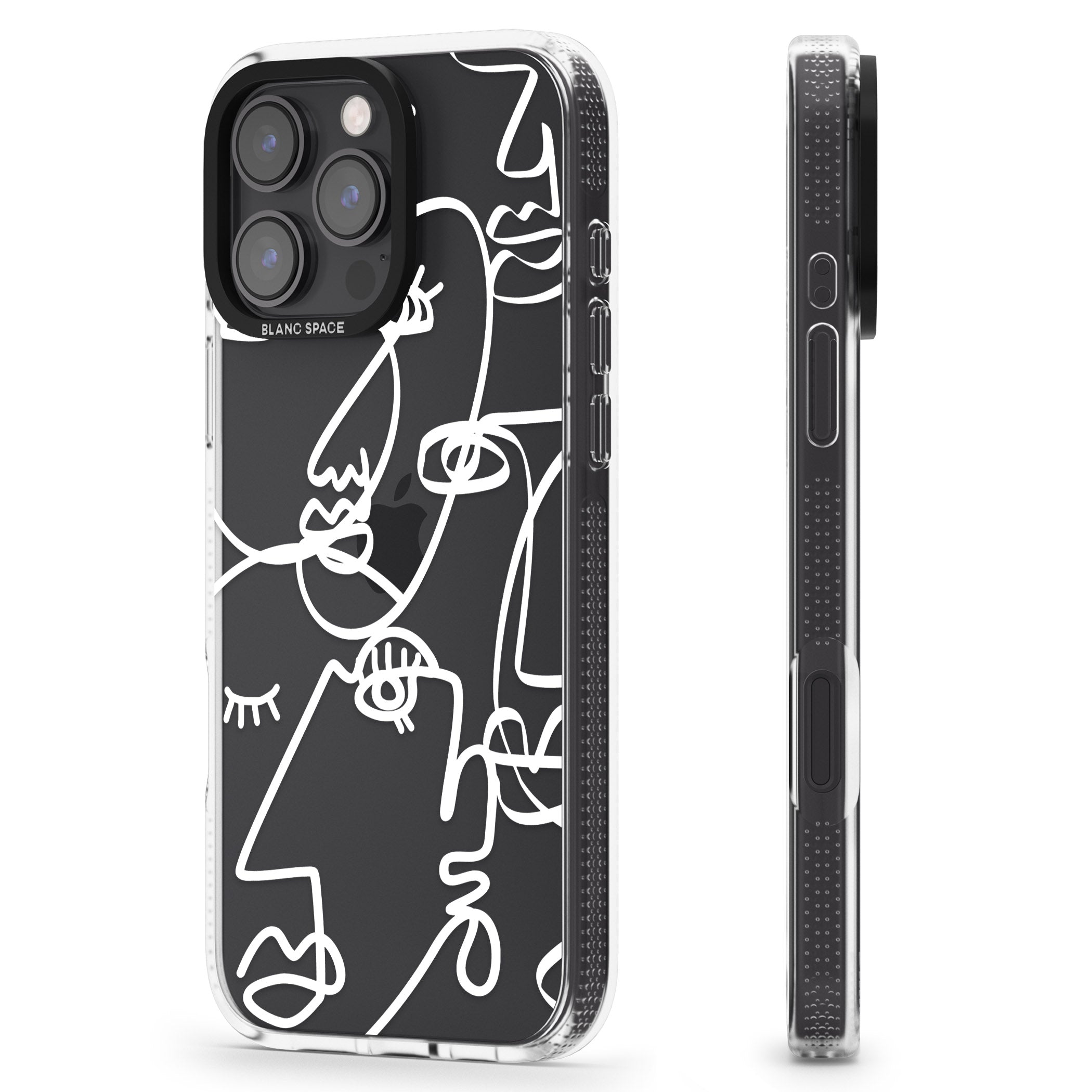 Abstract Continuous Line Faces White on Clear iPhone 16 Pro Max / 16 Pro Clear Case Impact Air - Blanc Space