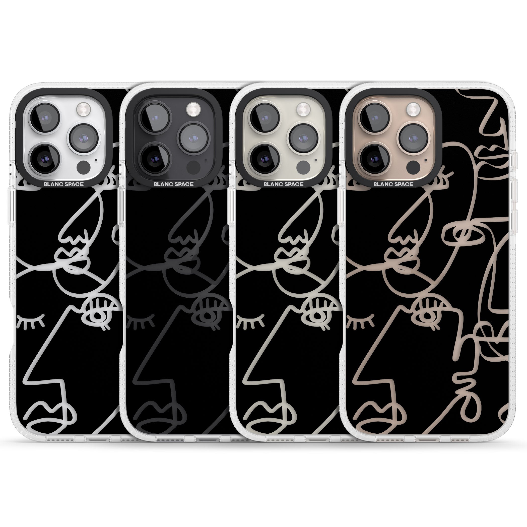 Abstract Continuous Line Faces Clear on Black iPhone 16 Pro Max / 16 Pro Clear Case Impact Air - Blanc Space
