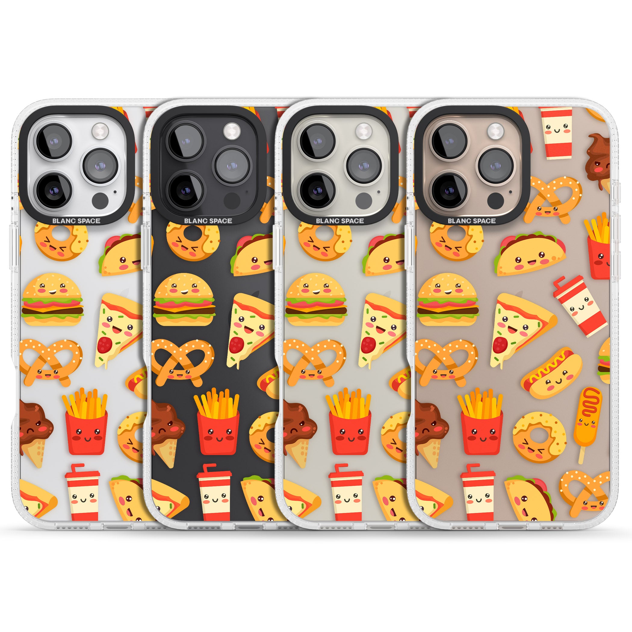 Fast Food Patterns Kawaii Fast Food Mix iPhone 16 Pro Max / 16 Pro Clear Case Impact Air - Blanc Space