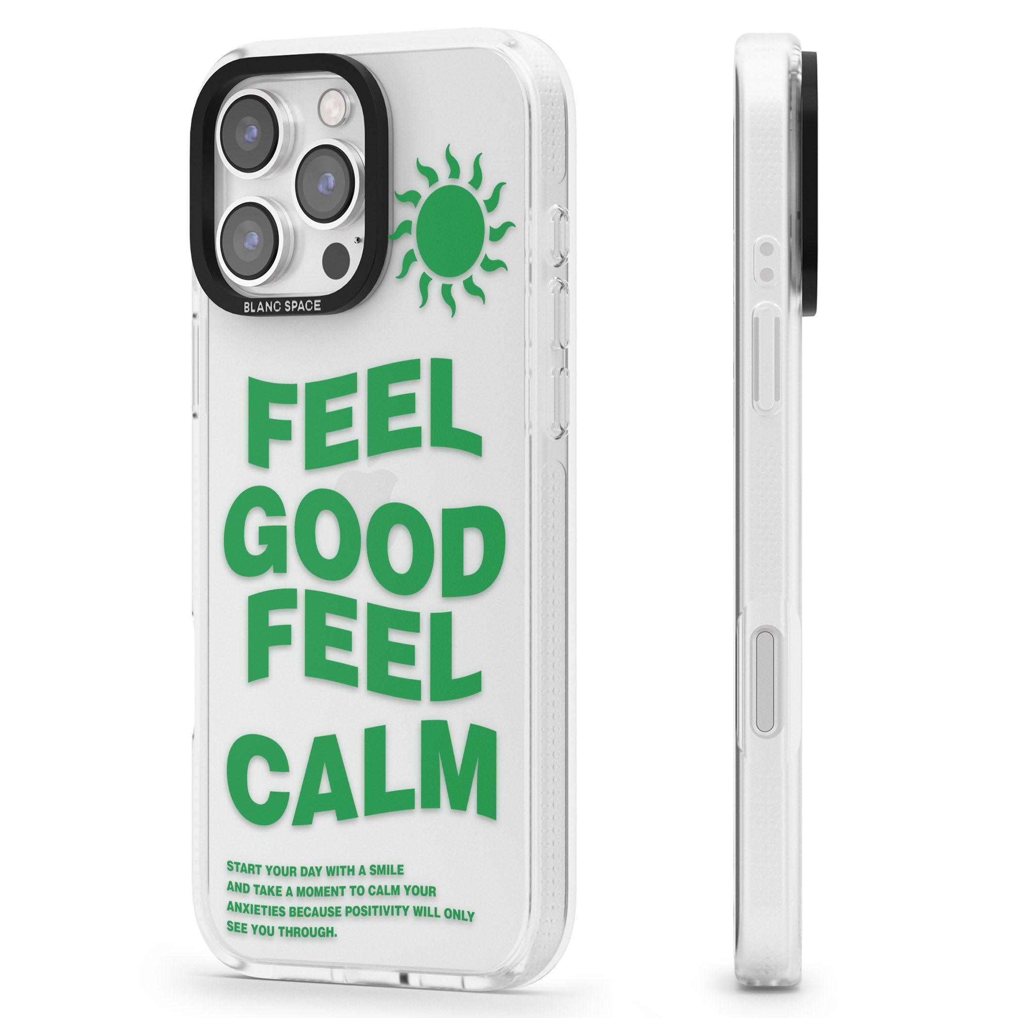 Feel Good Feel Calm (Green) iPhone 16 Pro Max / 16 Pro Clear Case Impact Air - Blanc Space