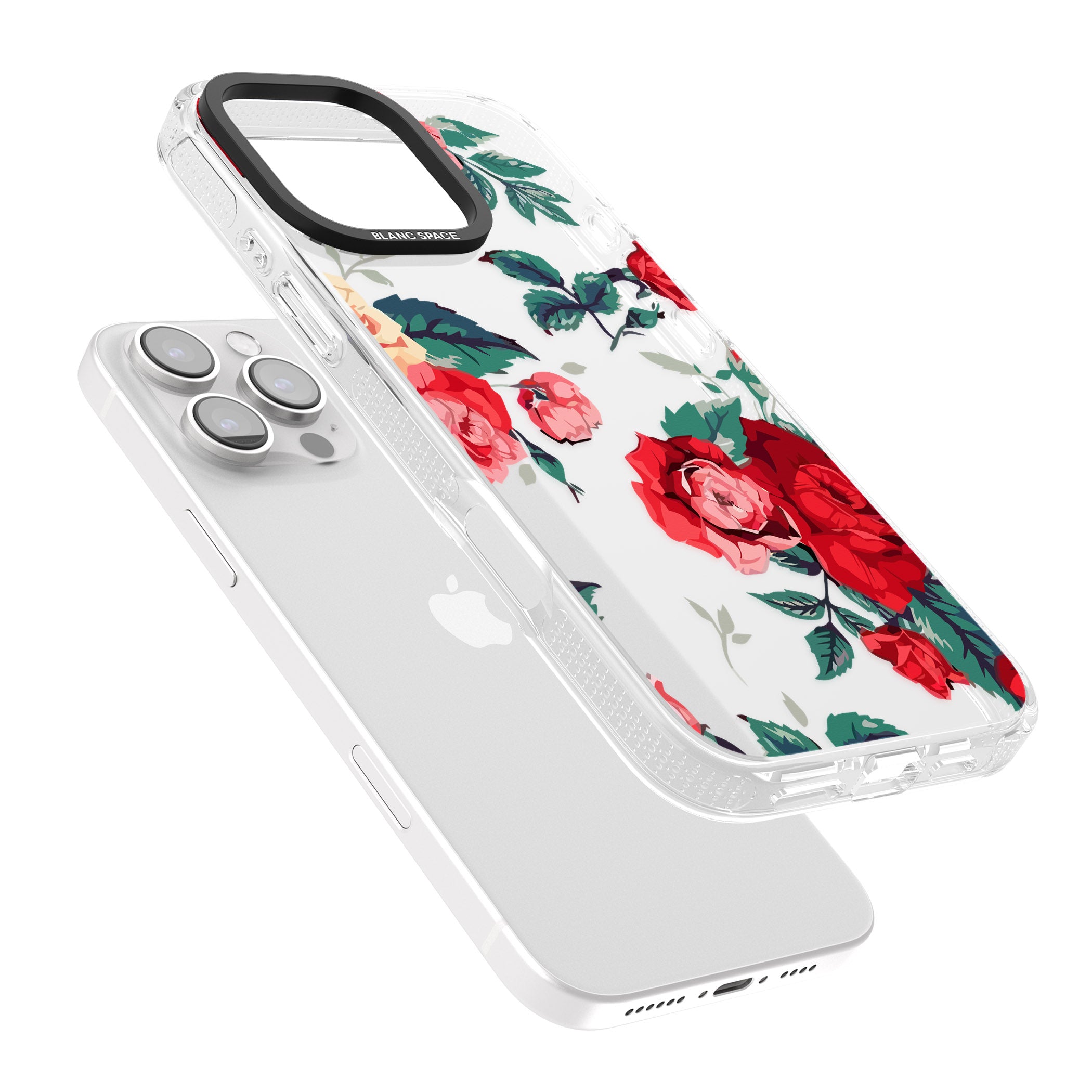 Rose Pattern iPhone 16 Pro Max / 16 Pro Clear Case Impact Air - Blanc Space