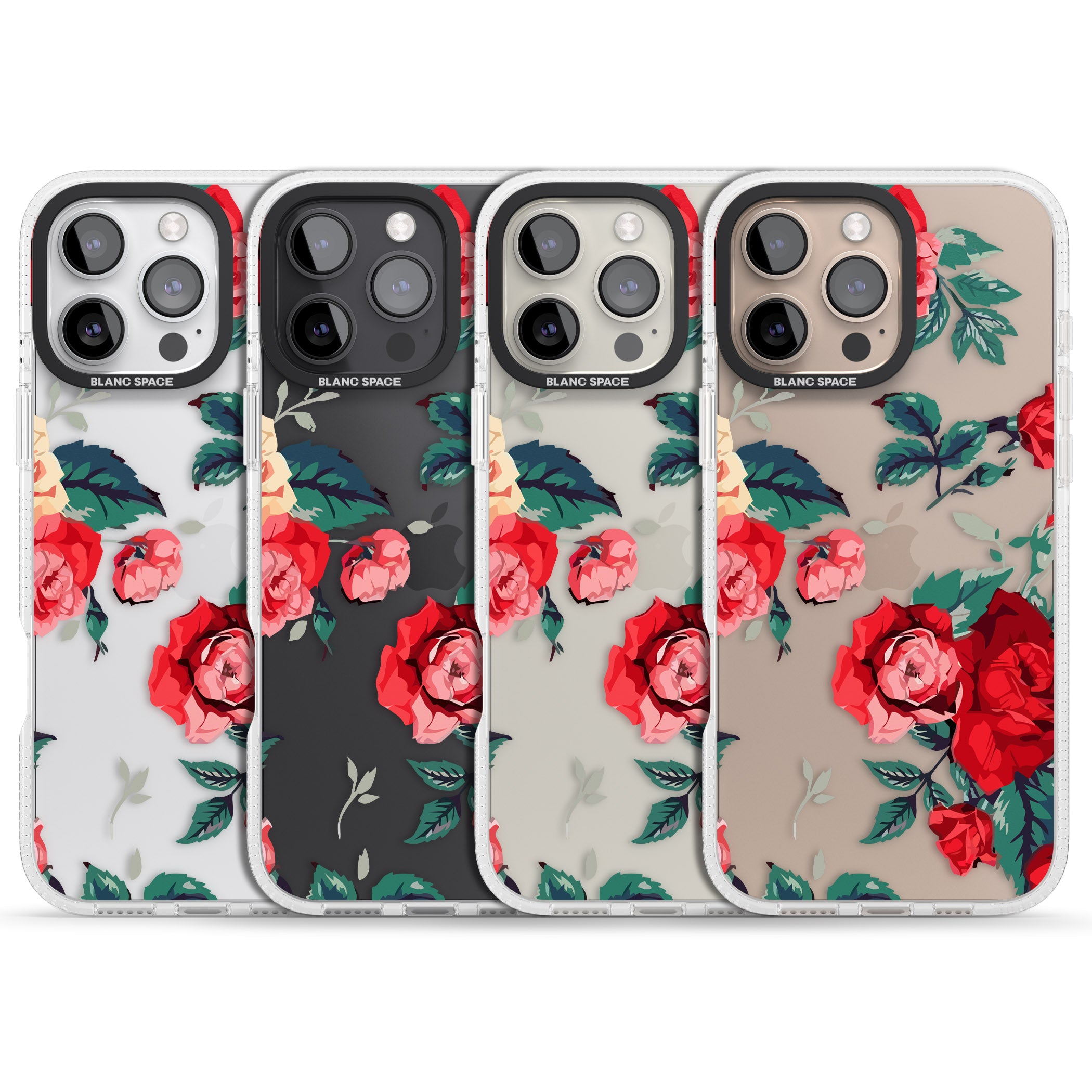 Rose Pattern iPhone 16 Pro Max / 16 Pro Clear Case Impact Air - Blanc Space