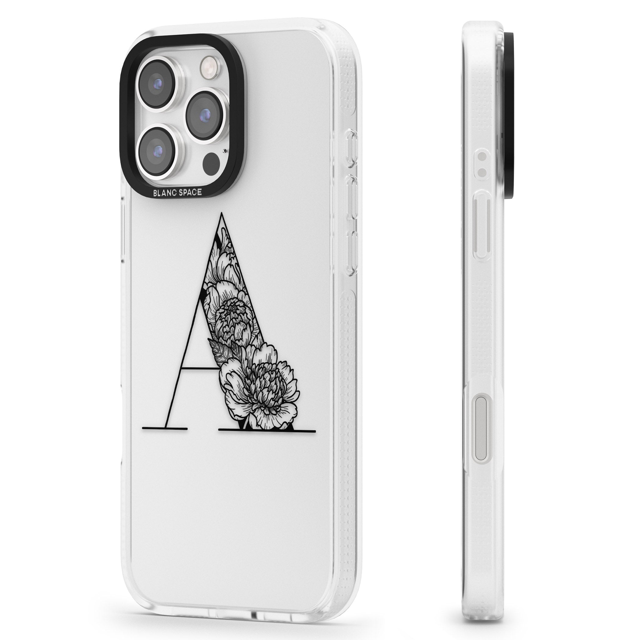 Floral Monogram Letter iPhone 16 Pro Max / 16 Pro Clear Case Impact Air - Blanc Space