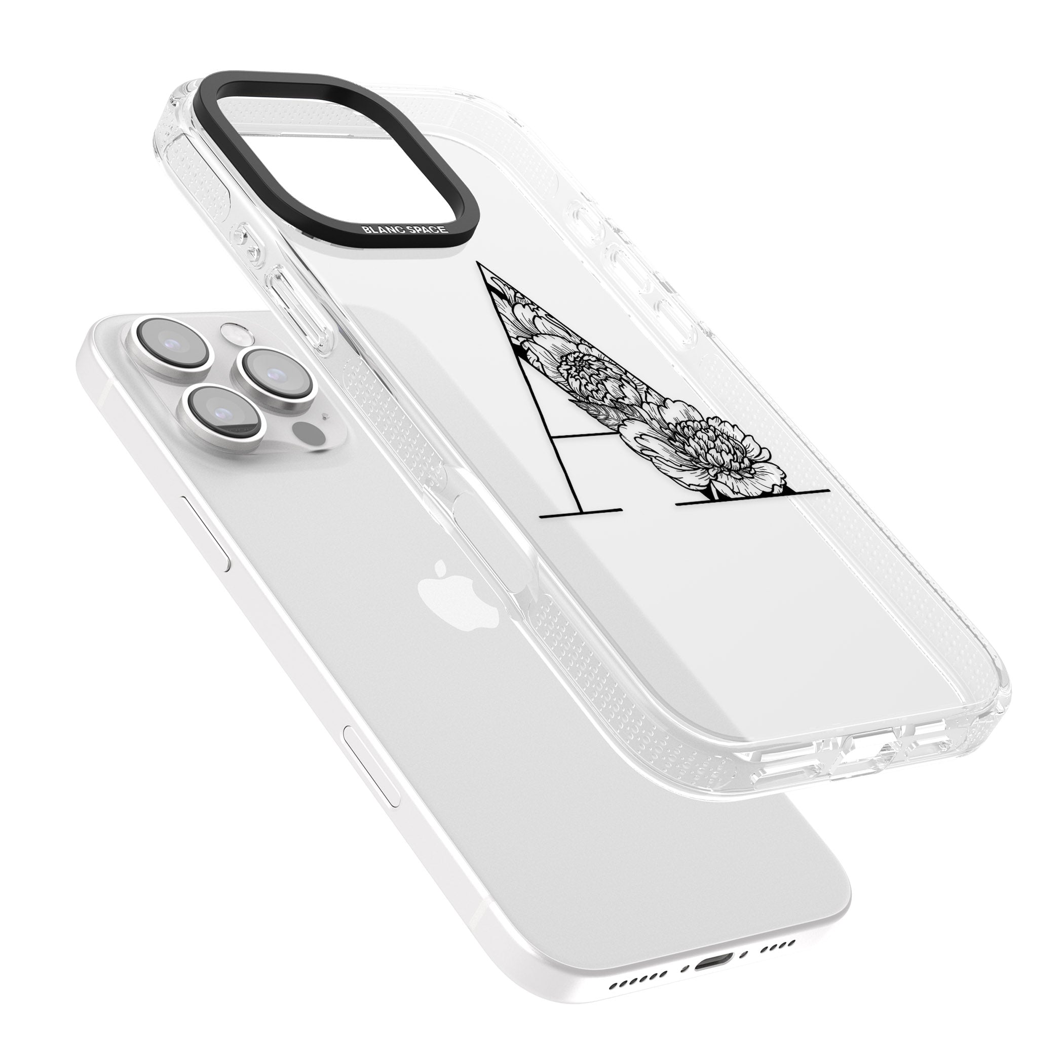 Floral Monogram Letter iPhone 16 Pro Max / 16 Pro Clear Case Impact Air - Blanc Space