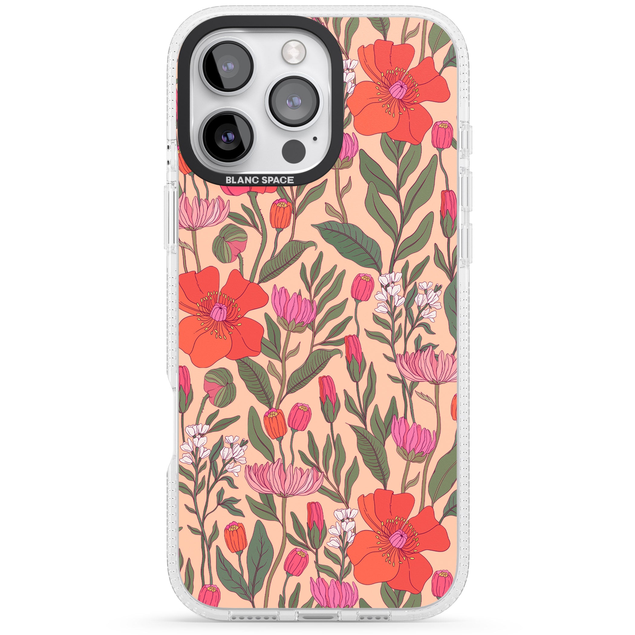 Peachy Floral - Background iPhone 16 Pro Max / 16 Pro Clear Case Impact Air - Blanc Space