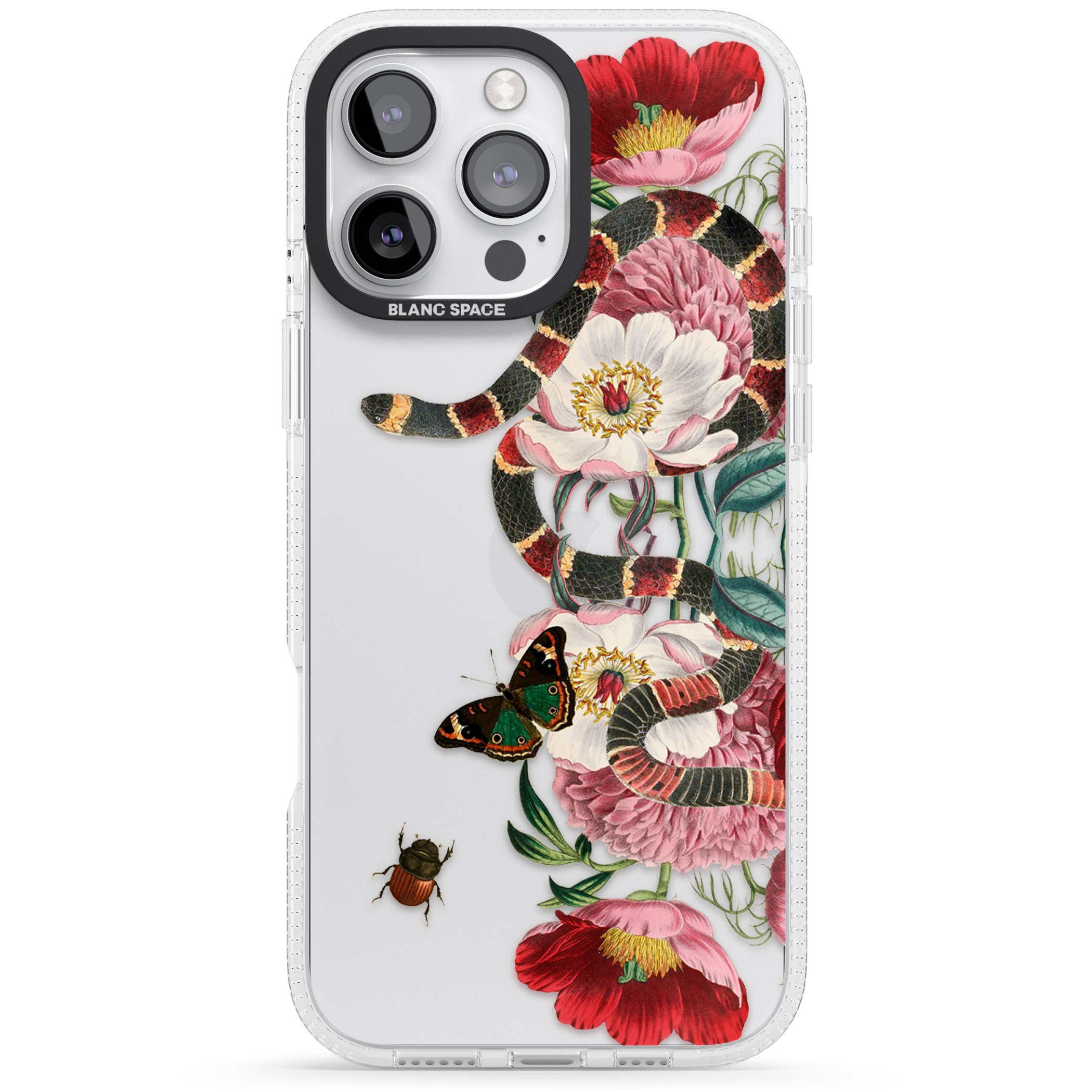 Floral Snake iPhone 16 Pro Max / 16 Pro Clear Case Impact Air - Blanc Space