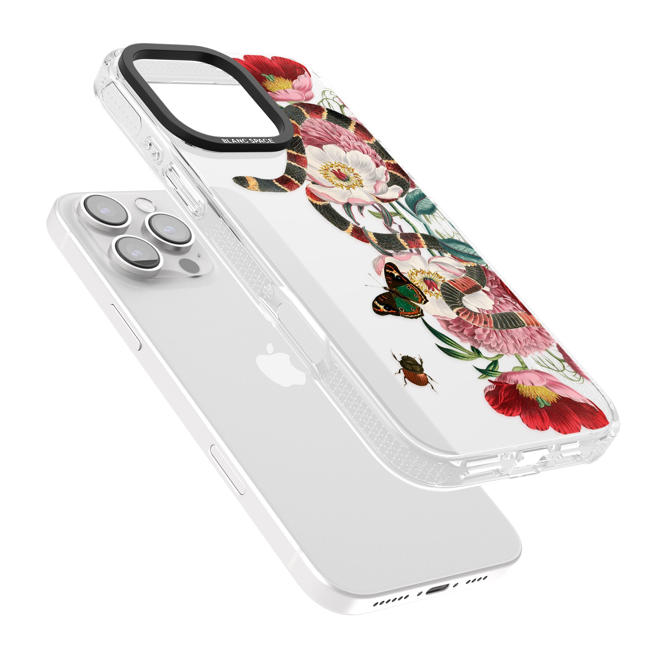 Floral Snake iPhone 16 Pro Max / 16 Pro Clear Case Impact Air - Blanc Space