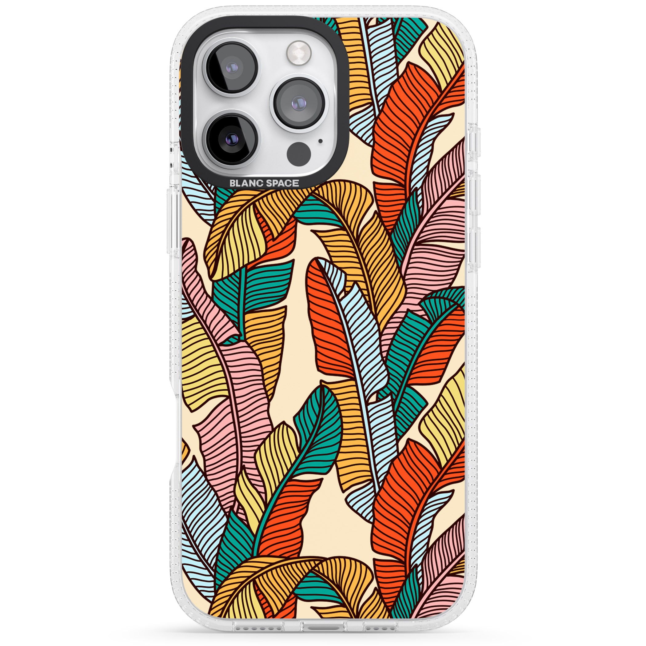 Pastel Palm Leaves iPhone 16 Pro Max / 16 Pro Clear Case Impact Air - Blanc Space