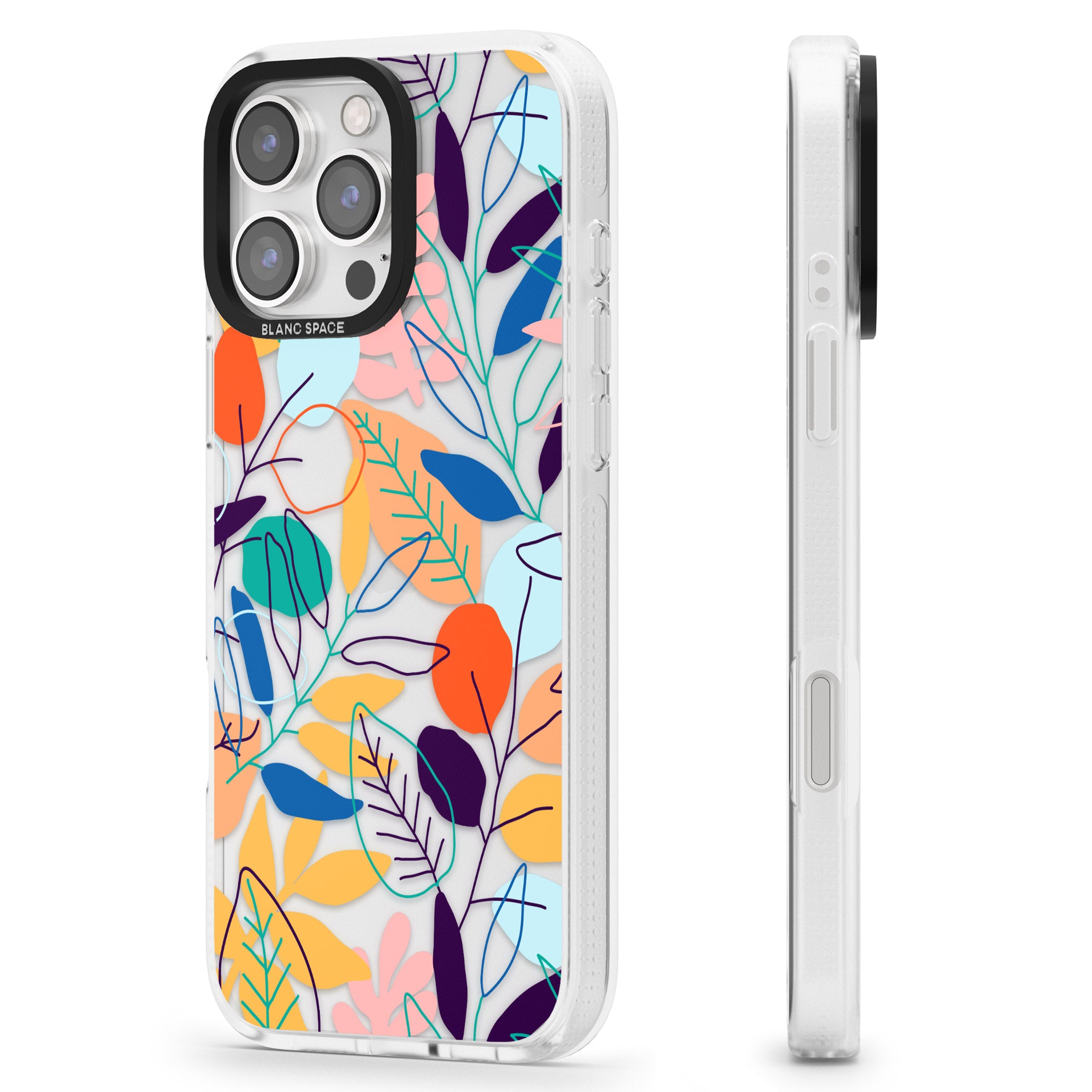 Abstract Line Drawn Leaves iPhone 16 Pro Max / 16 Pro Clear Case Impact Air - Blanc Space