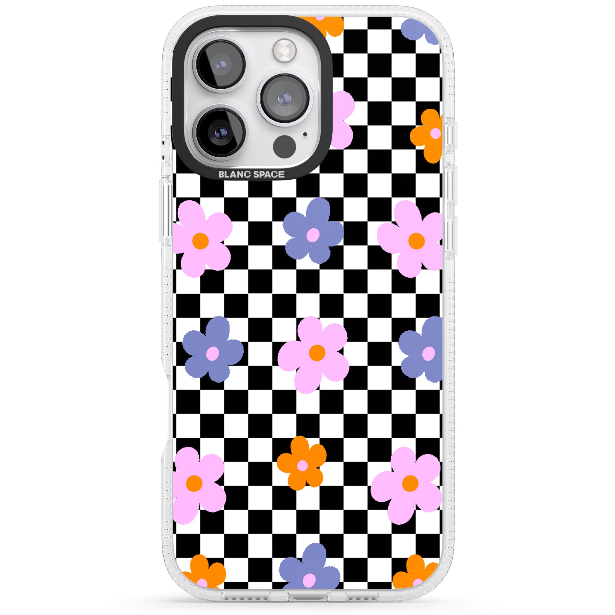 Checkered Blossom iPhone 16 Pro Max / 16 Pro Clear Case Impact Air - Blanc Space