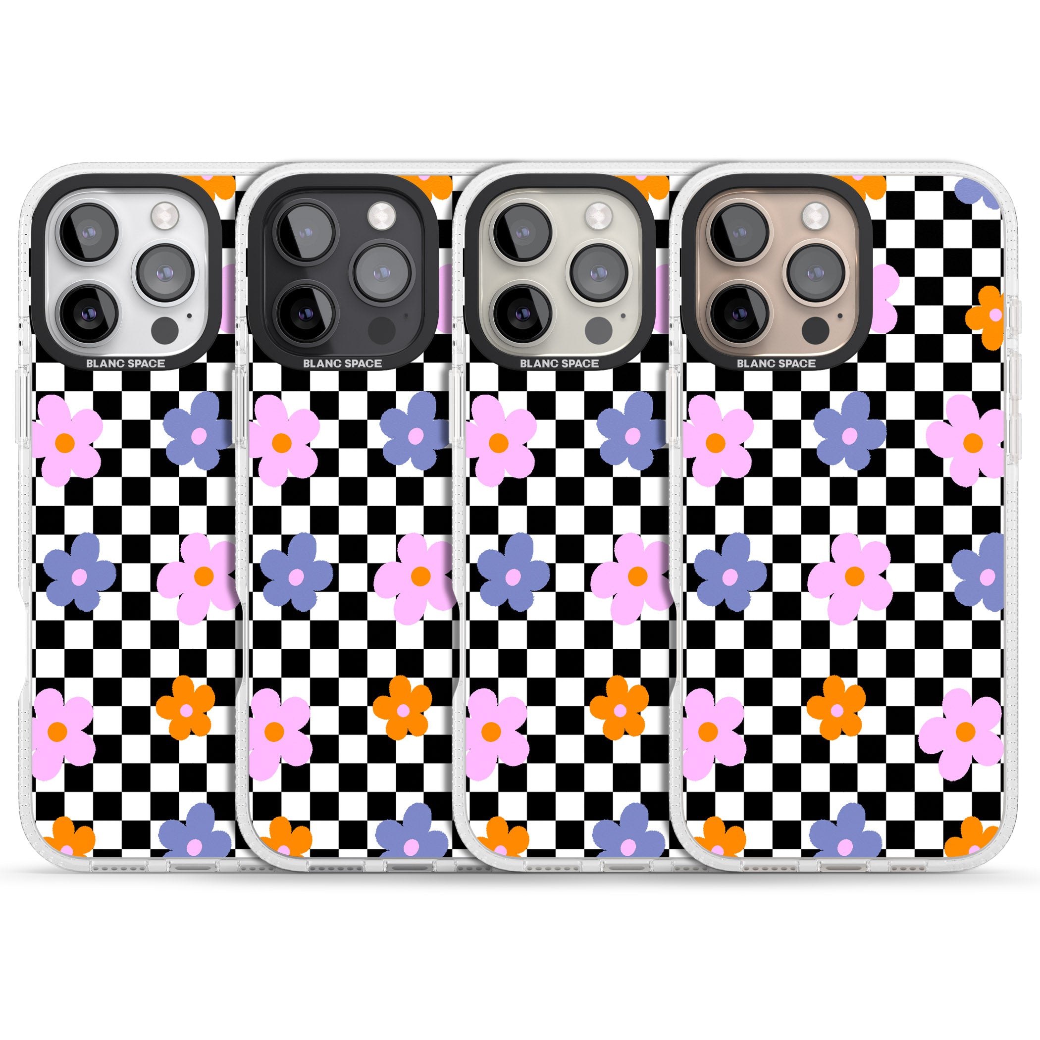 Checkered Blossom iPhone 16 Pro Max / 16 Pro Clear Case Impact Air - Blanc Space