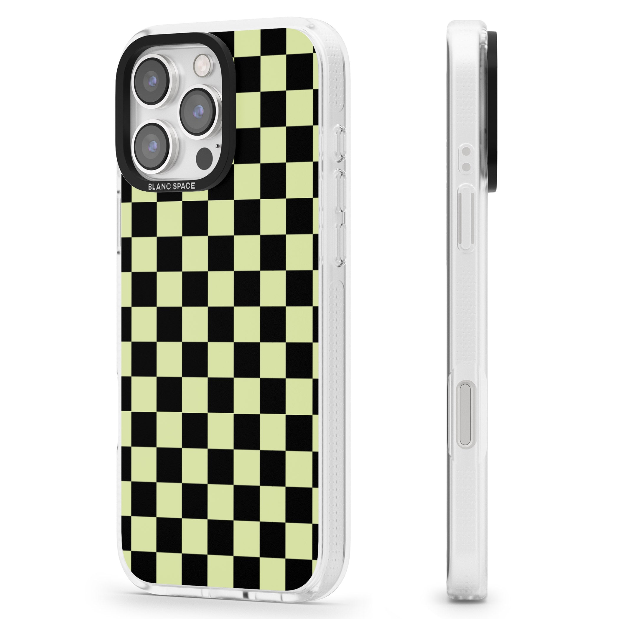 Black & Lime Check iPhone 16 Pro Max / 16 Pro Clear Case Impact Air - Blanc Space