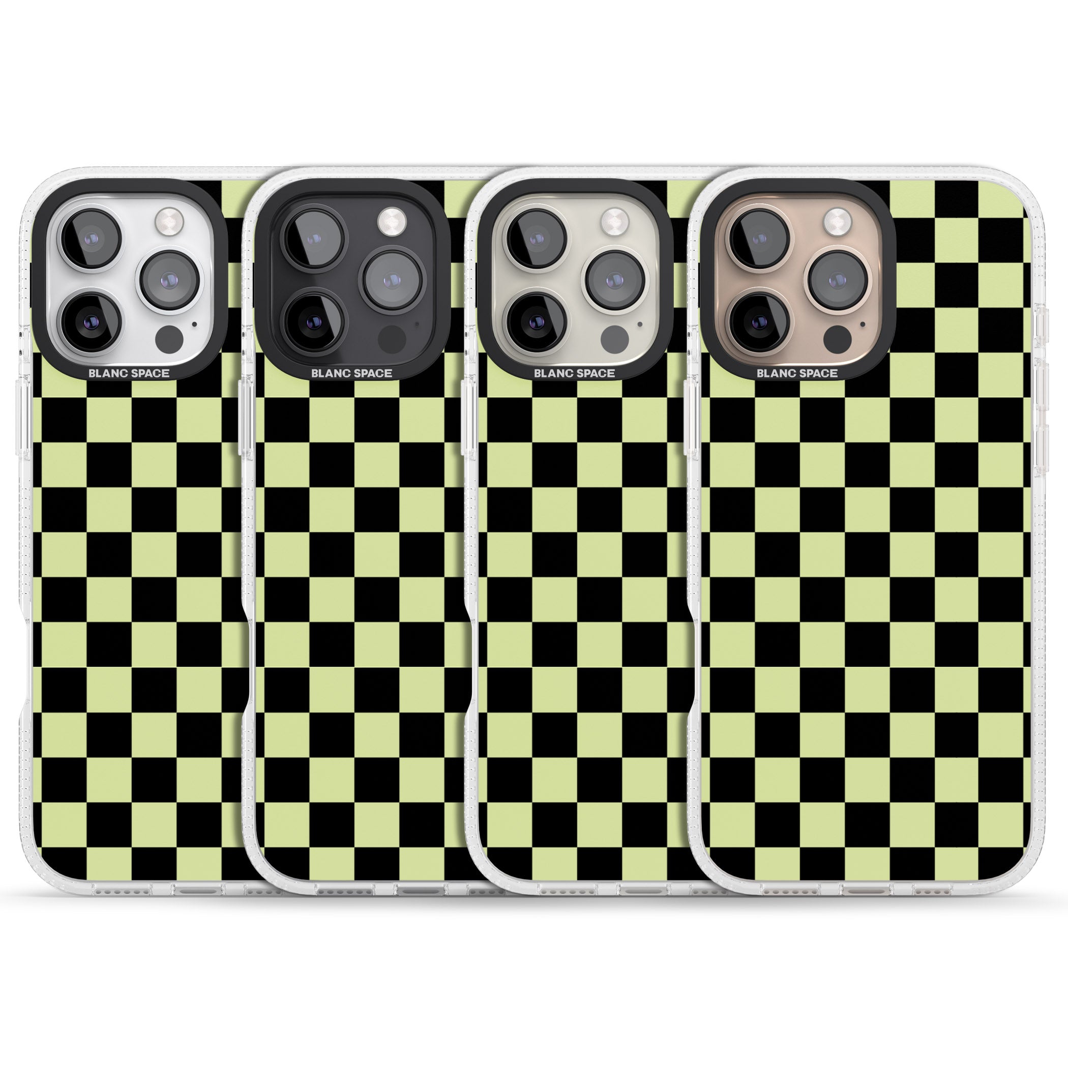 Black & Lime Check iPhone 16 Pro Max / 16 Pro Clear Case Impact Air - Blanc Space