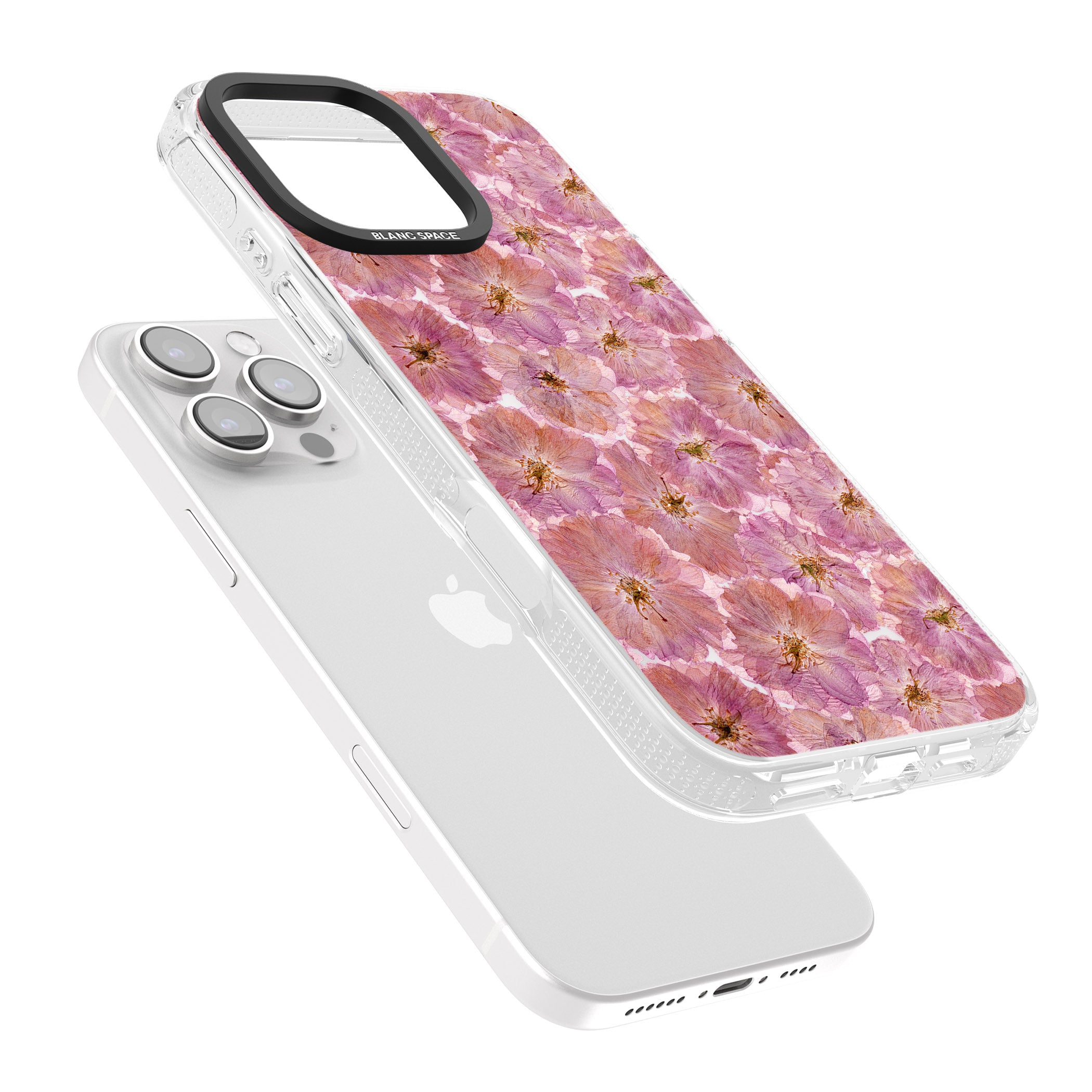 Large Pink Flowers Transparent Design iPhone 16 Pro Max / 16 Pro Clear Case Impact Air - Blanc Space