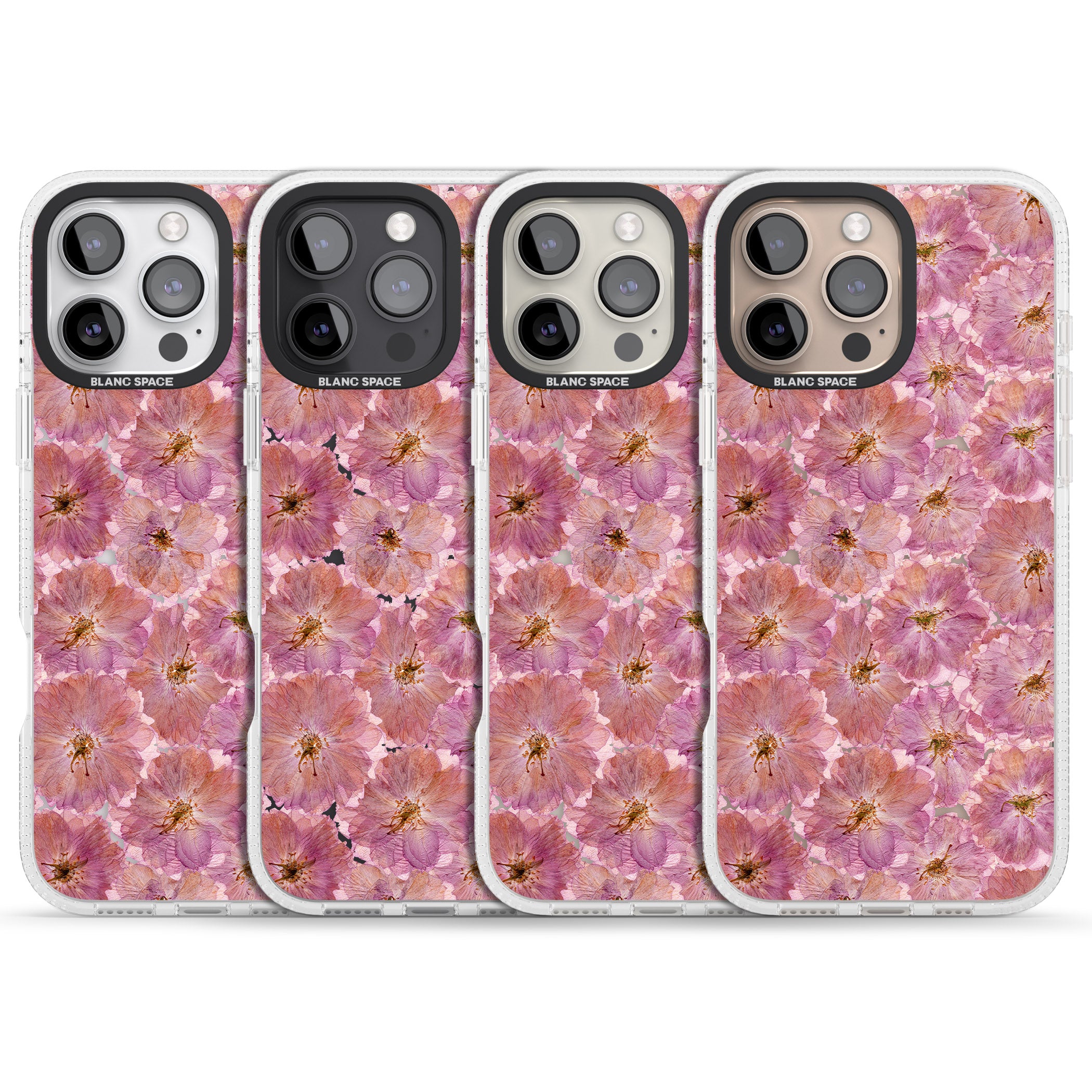 Large Pink Flowers Transparent Design iPhone 16 Pro Max / 16 Pro Clear Case Impact Air - Blanc Space