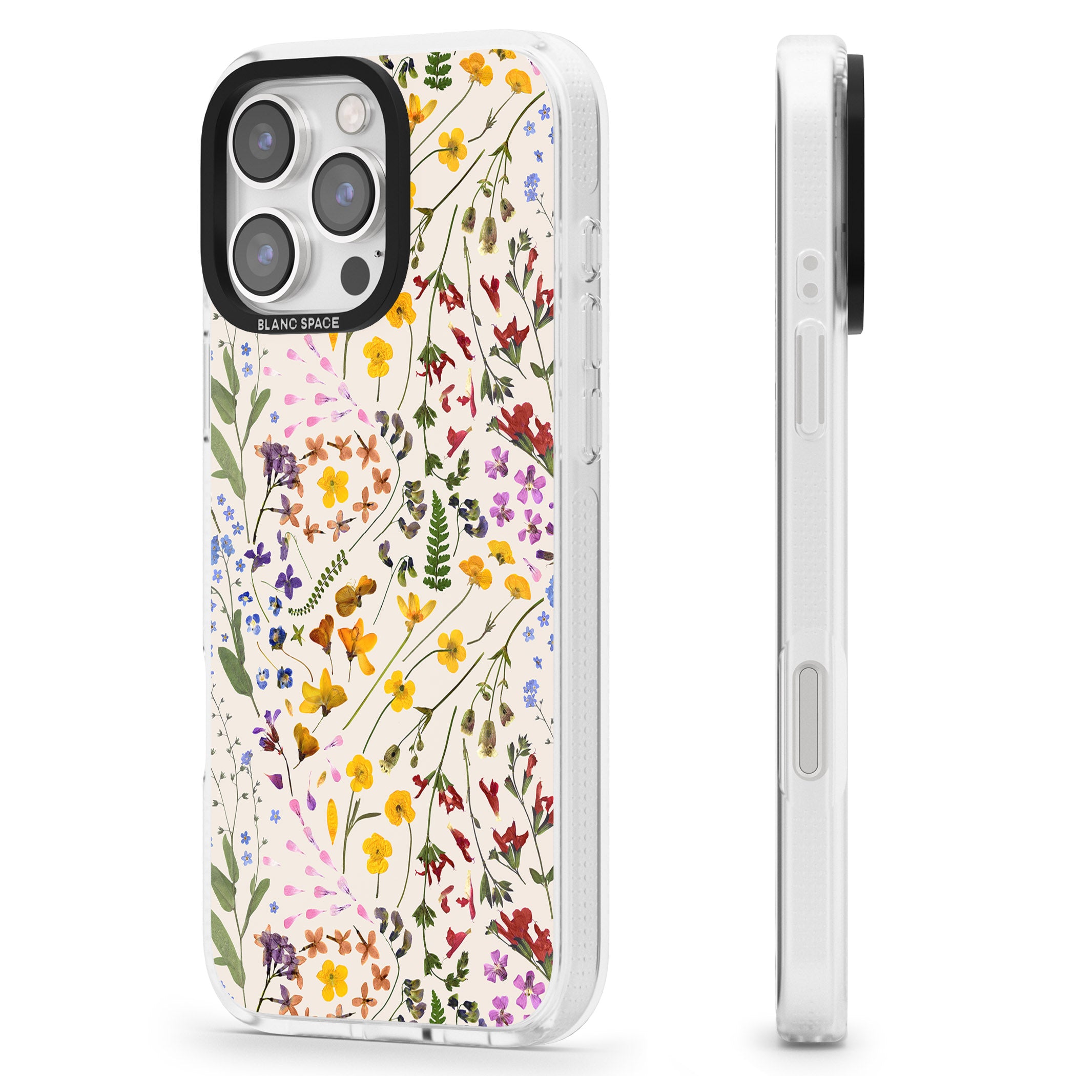 Wildflower & Leaves Cluster Design - Cream iPhone 16 Pro Max / 16 Pro Clear Case Impact Air - Blanc Space