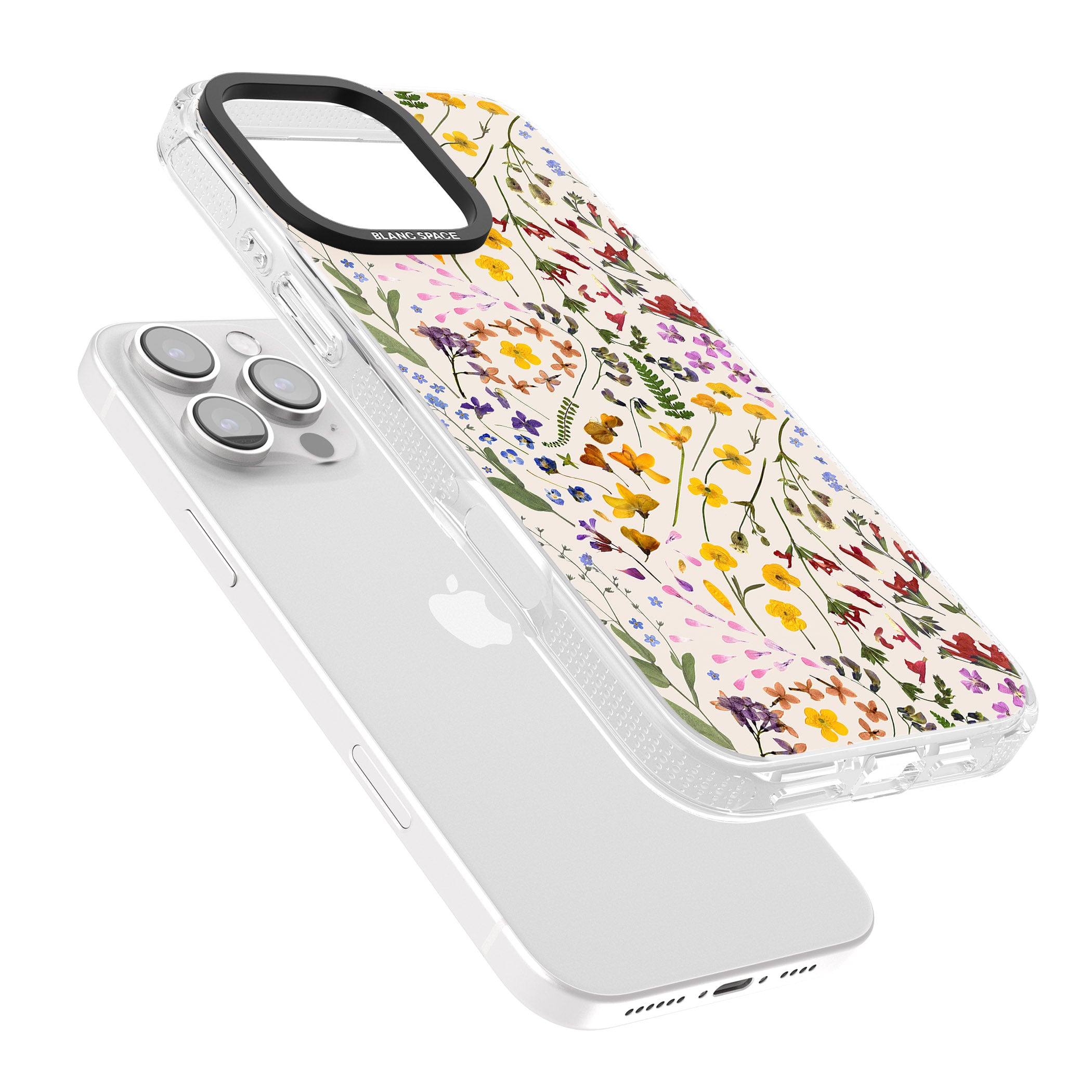 Wildflower & Leaves Cluster Design - Cream iPhone 16 Pro Max / 16 Pro Clear Case Impact Air - Blanc Space