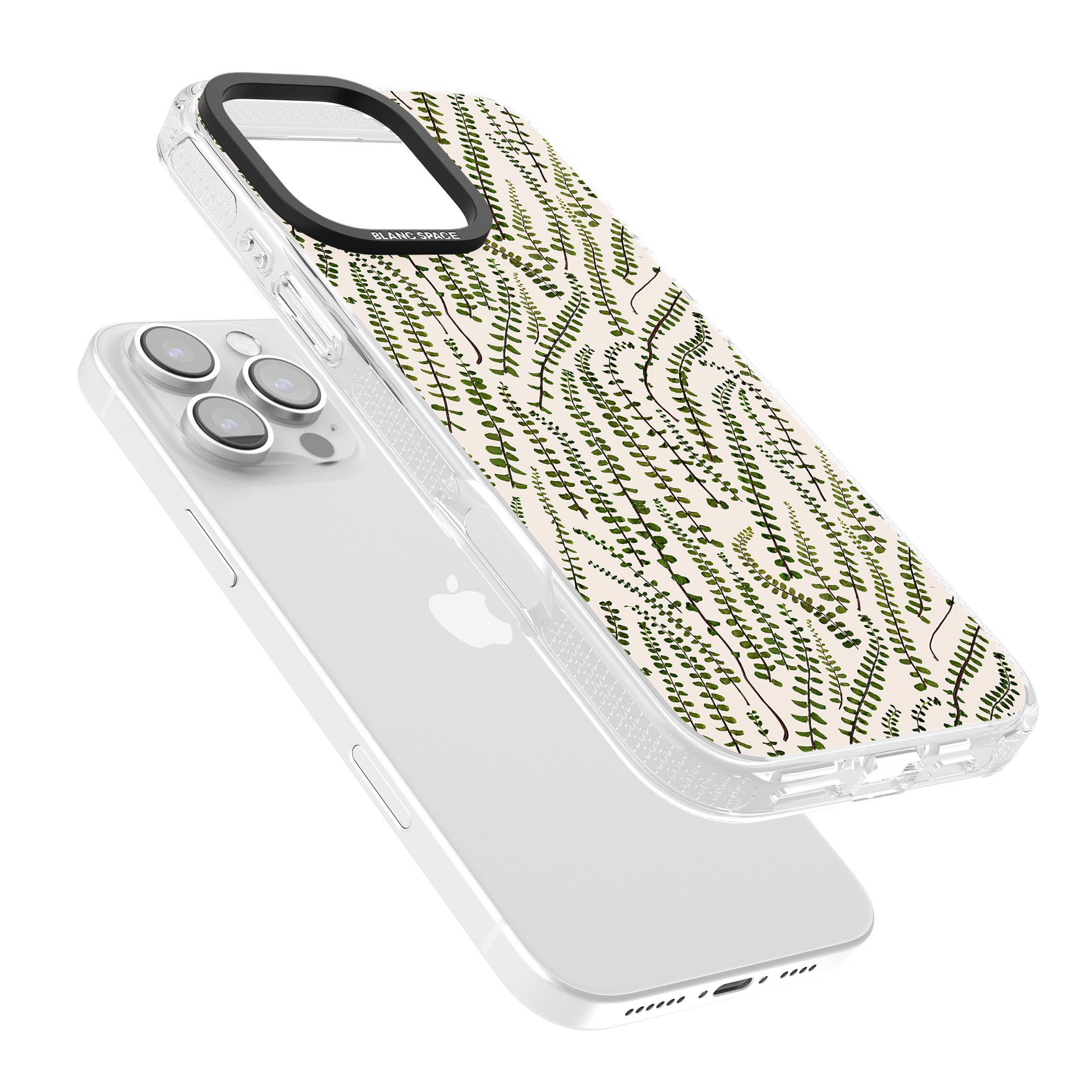 Fern Leaf Pattern Design - Cream iPhone 16 Pro Max / 16 Pro Clear Case Impact Air - Blanc Space