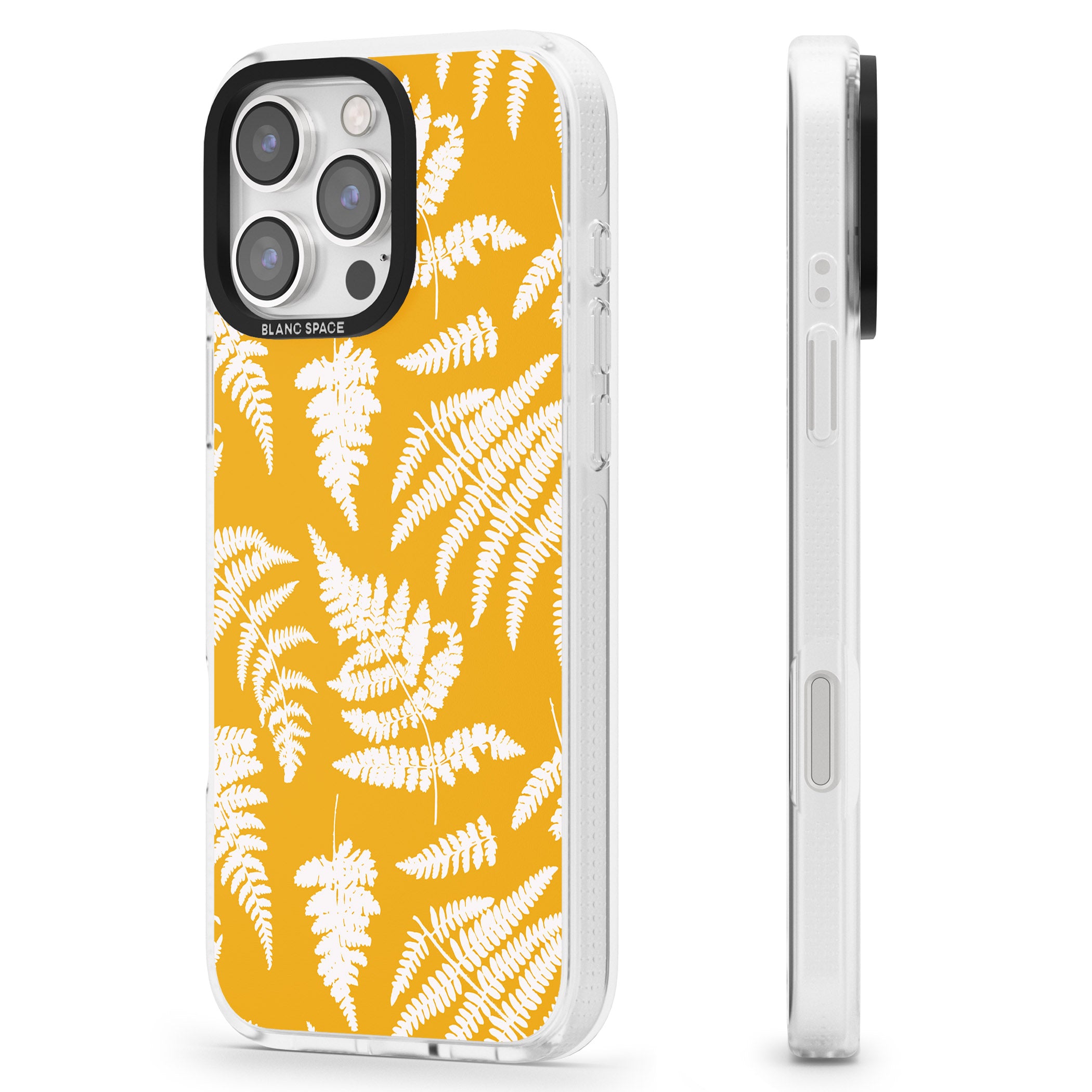 Fern Pattern on Yellow iPhone 16 Pro Max / 16 Pro Clear Case Impact Air - Blanc Space