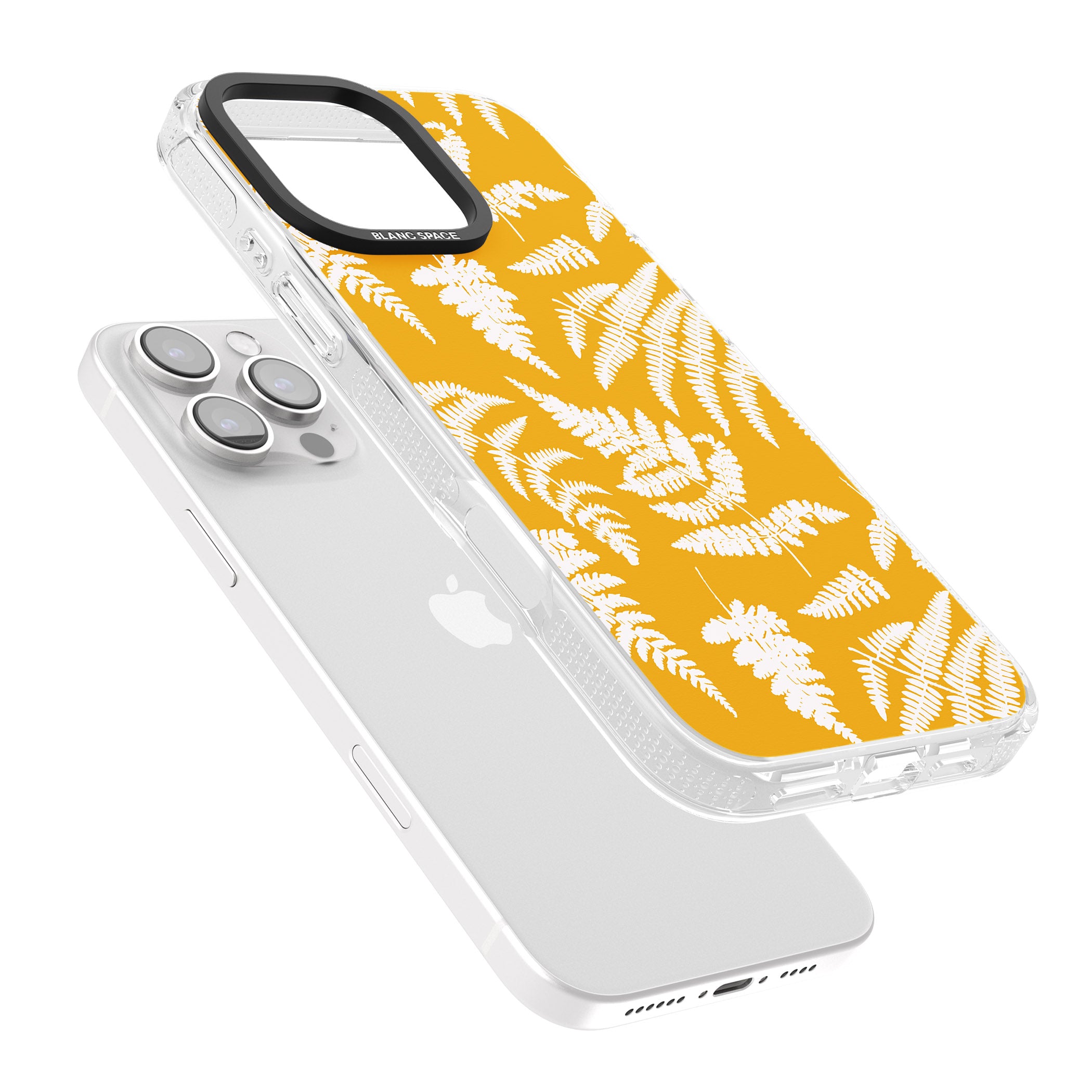 Fern Pattern on Yellow iPhone 16 Pro Max / 16 Pro Clear Case Impact Air - Blanc Space