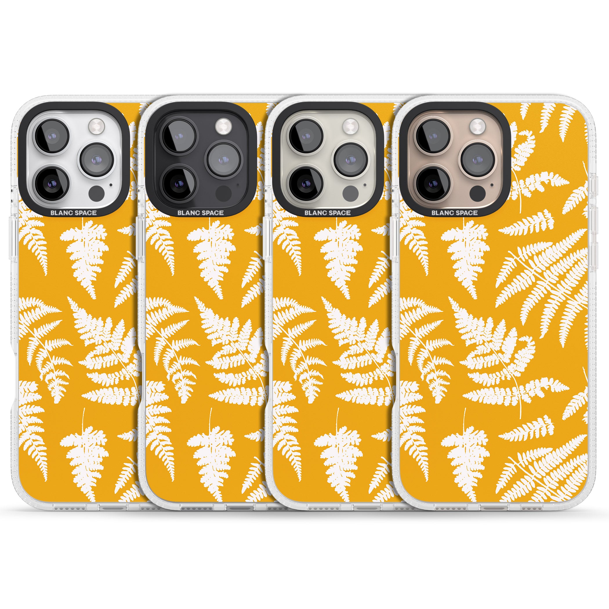 Fern Pattern on Yellow iPhone 16 Pro Max / 16 Pro Clear Case Impact Air - Blanc Space