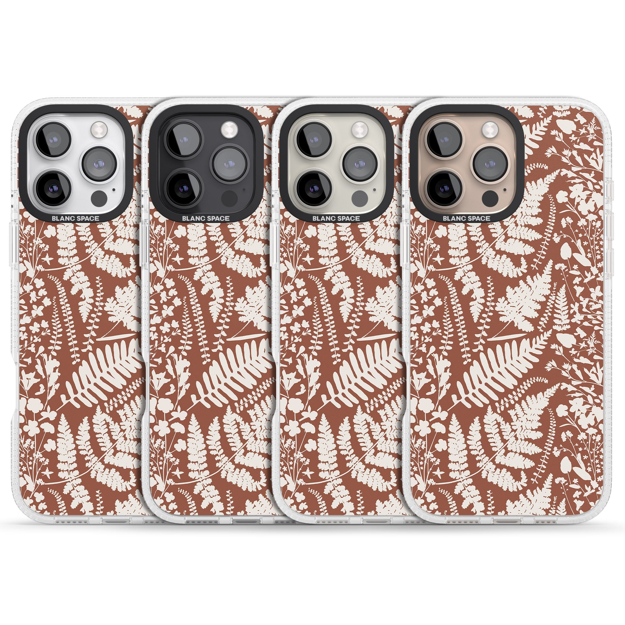 Wildflowers and Ferns on Terracotta iPhone 16 Pro Max / 16 Pro Clear Case Impact Air - Blanc Space
