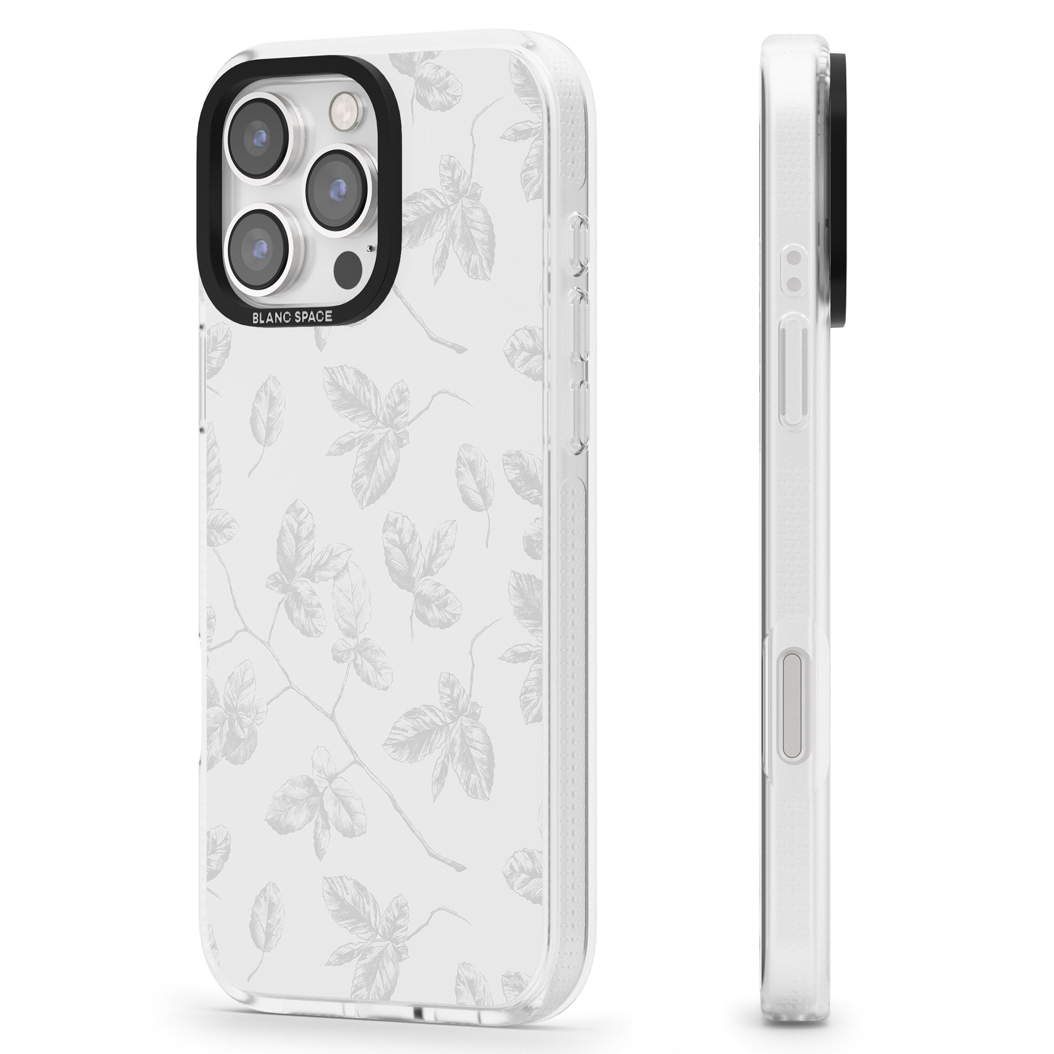 Grey Branches Vintage Botanical iPhone 16 Pro Max / 16 Pro Clear Case Impact Air - Blanc Space