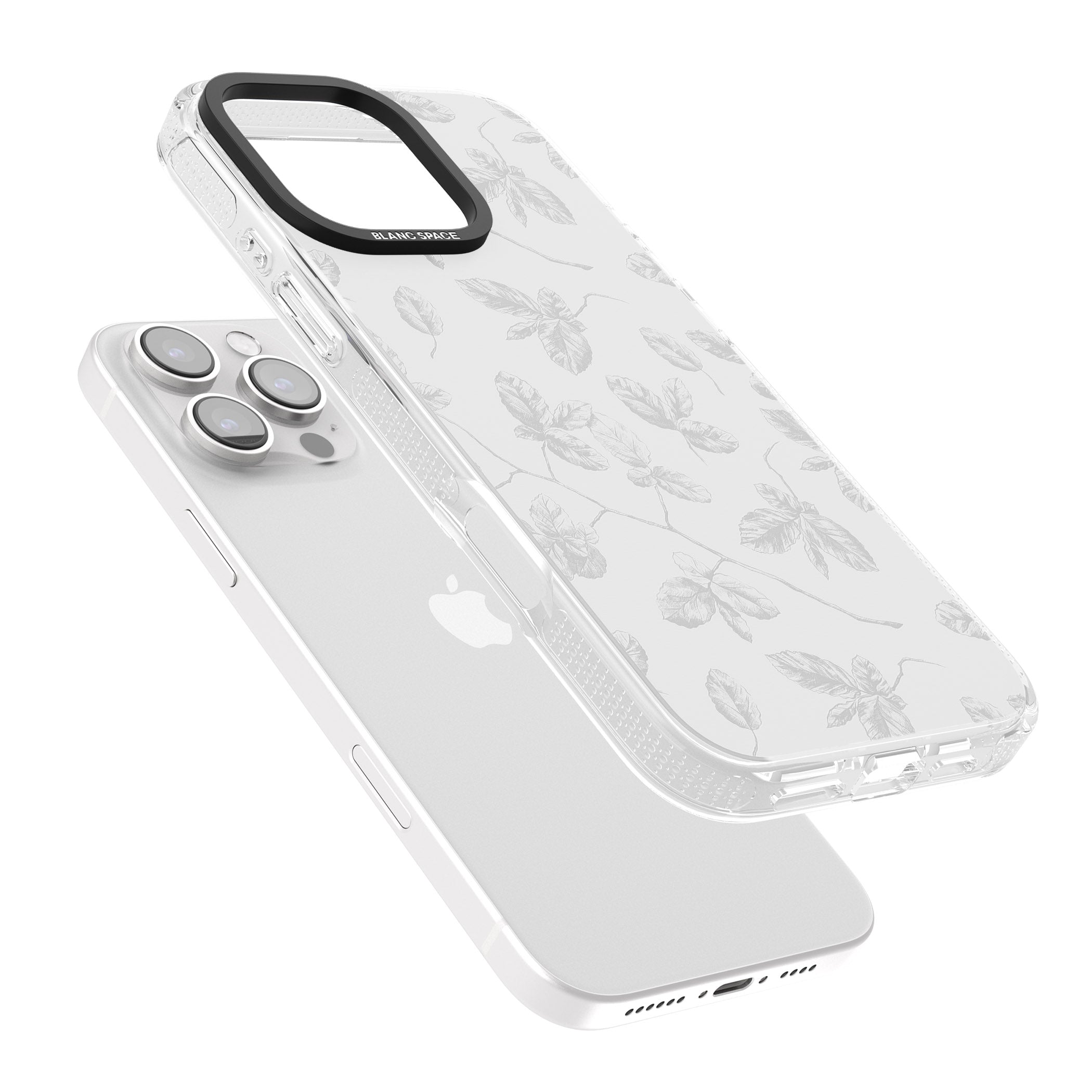 Grey Branches Vintage Botanical iPhone 16 Pro Max / 16 Pro Clear Case Impact Air - Blanc Space