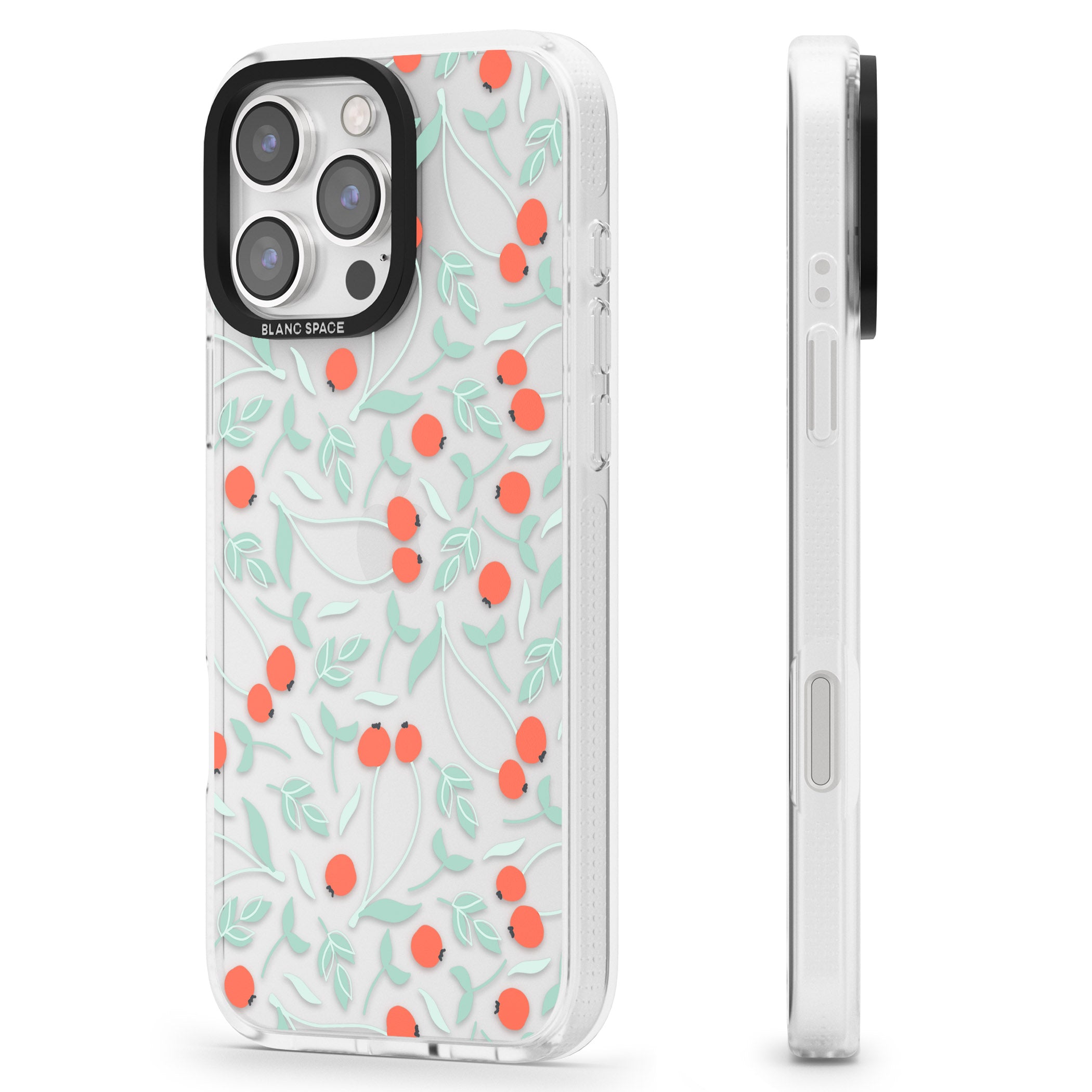 Red Berries Transparent Floral iPhone 16 Pro Max / 16 Pro Clear Case Impact Air - Blanc Space