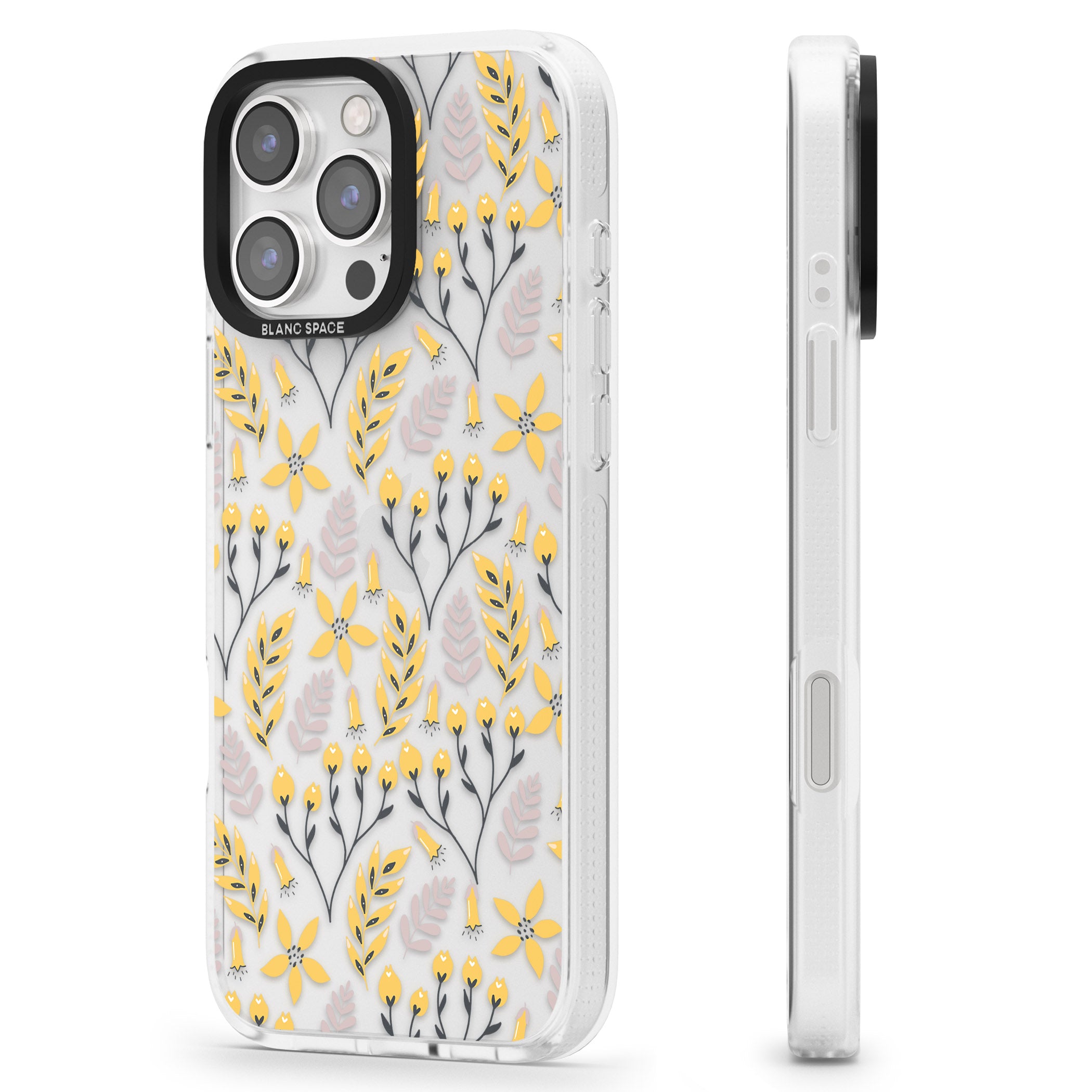 Yellow Leaves Transparent Floral iPhone 16 Pro Max / 16 Pro Clear Case Impact Air - Blanc Space