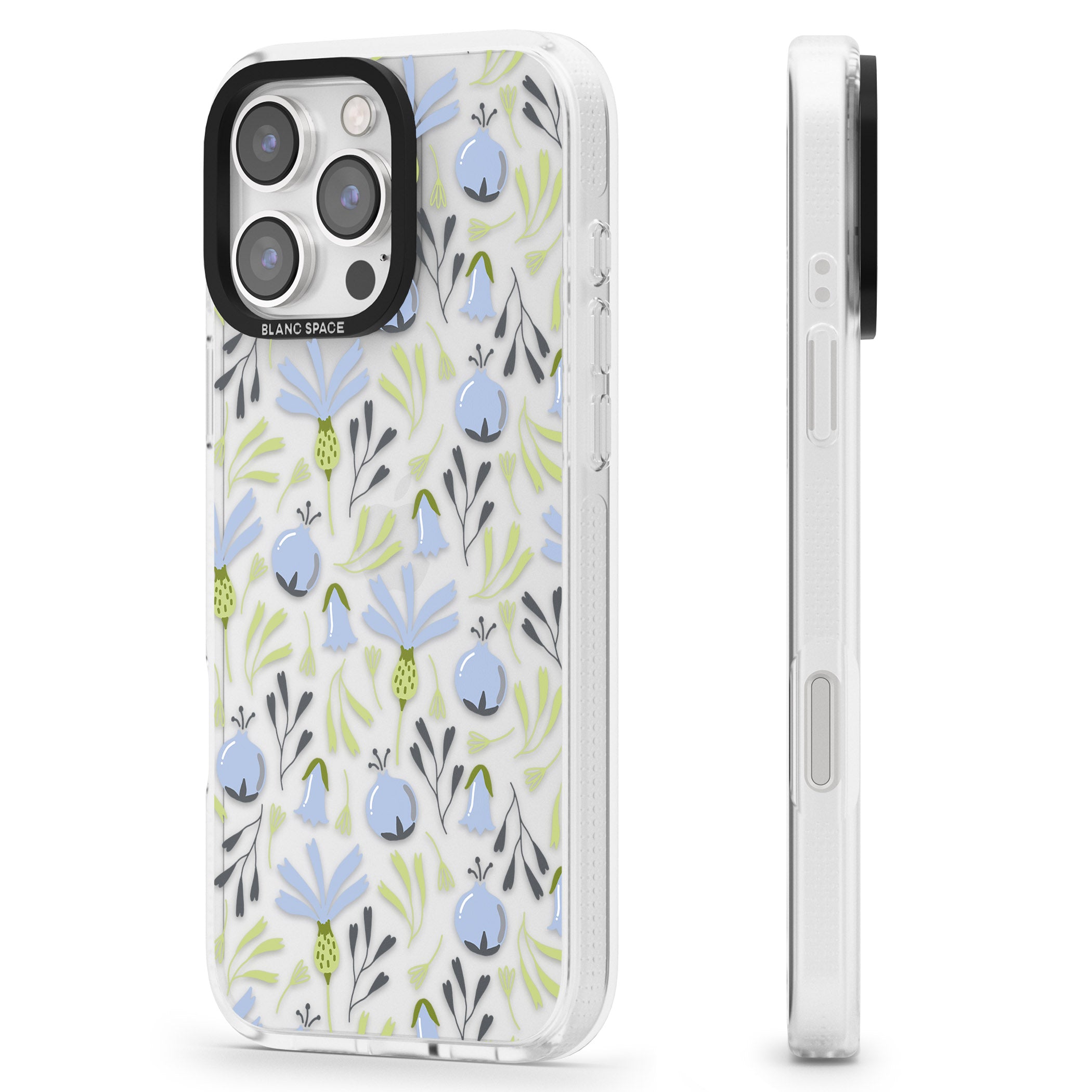 Blue Flora Transparent Floral iPhone 16 Pro Max / 16 Pro Clear Case Impact Air - Blanc Space