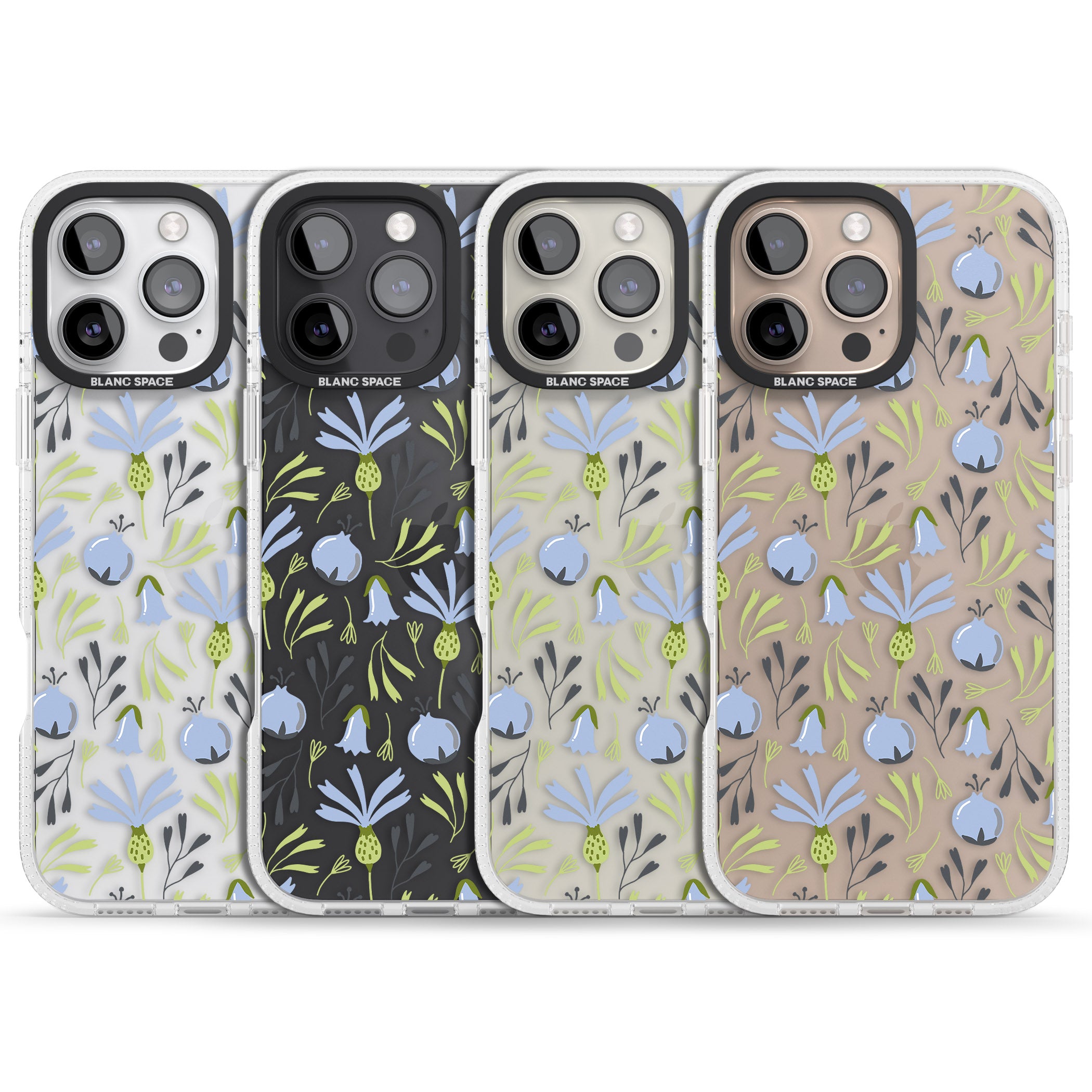 Blue Flora Transparent Floral iPhone 16 Pro Max / 16 Pro Clear Case Impact Air - Blanc Space