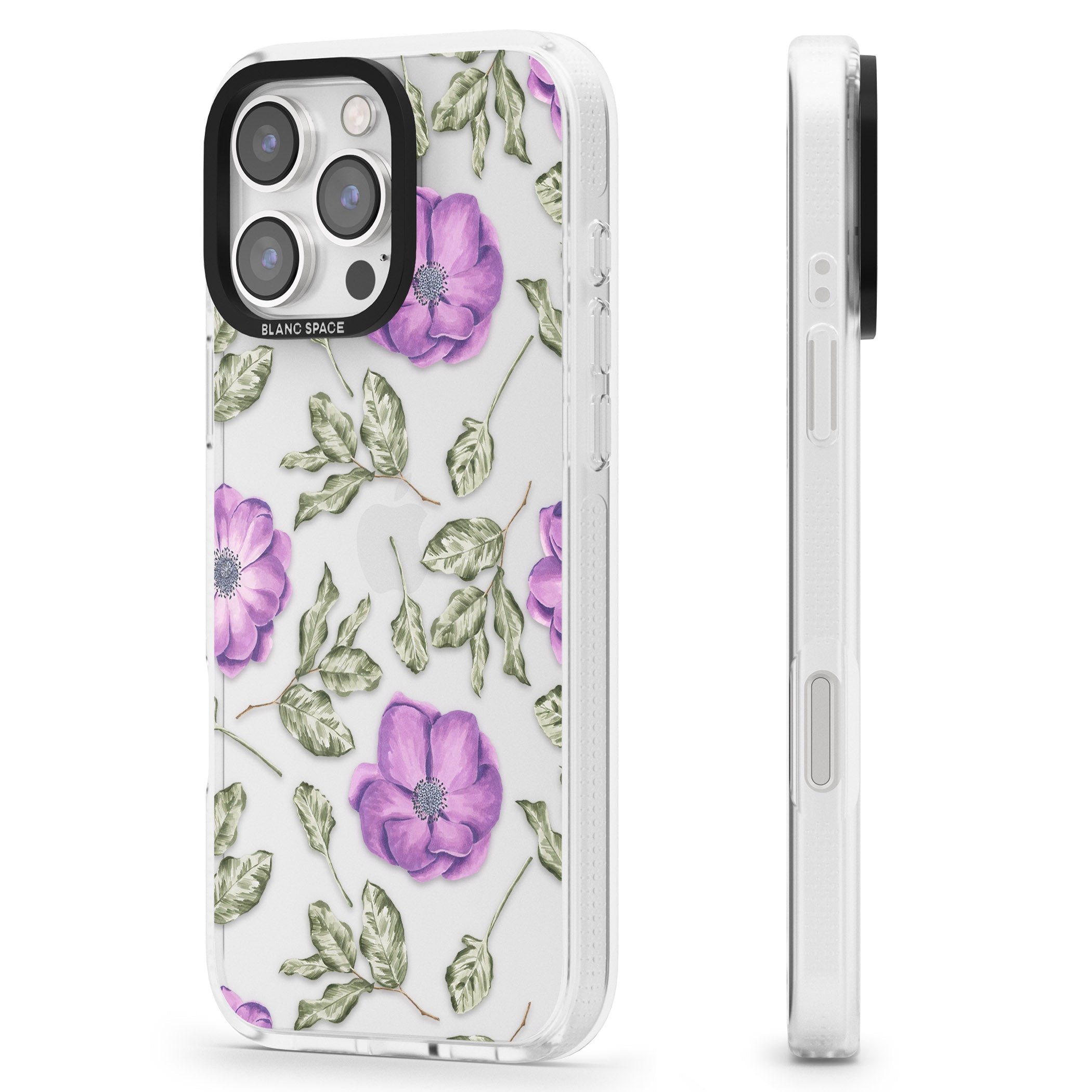 Purple Blossoms Transparent Floral iPhone 16 Pro Max / 16 Pro Clear Case Impact Air - Blanc Space