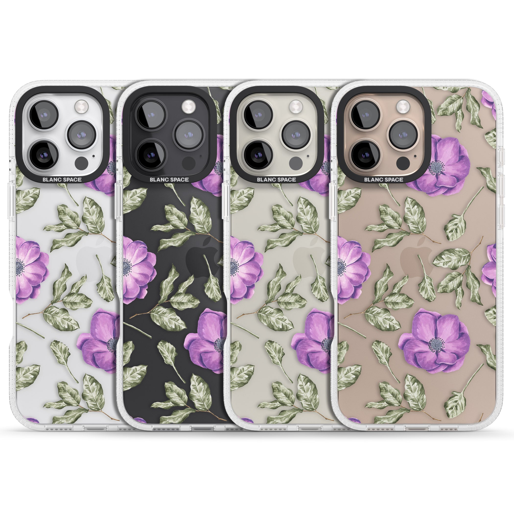 Purple Blossoms Transparent Floral iPhone 16 Pro Max / 16 Pro Clear Case Impact Air - Blanc Space