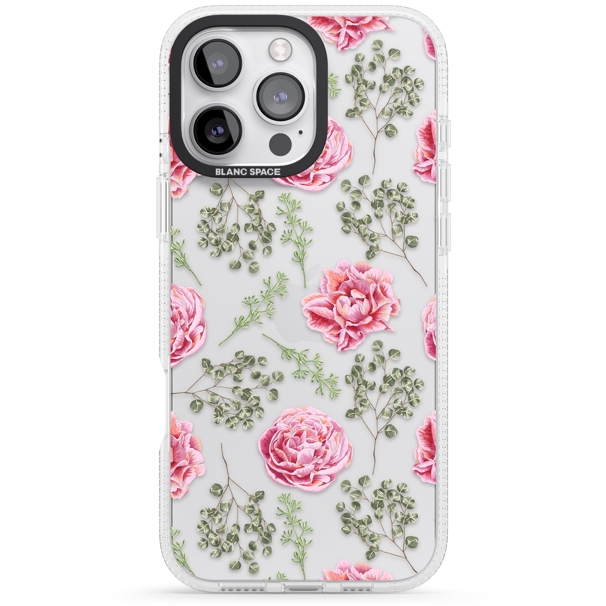 Roses & Eucalyptus Transparent Floral iPhone 16 Pro Max / 16 Pro Clear Case Impact Air - Blanc Space