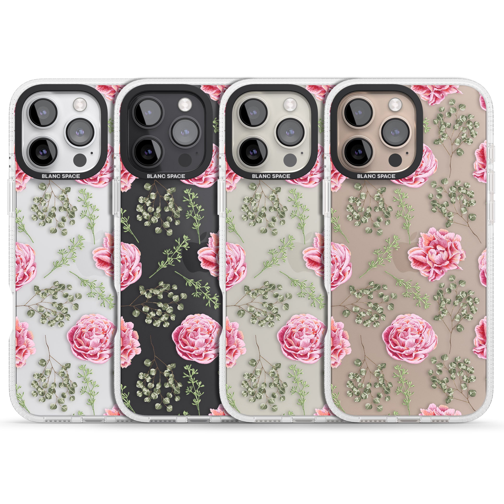 Roses & Eucalyptus Transparent Floral iPhone 16 Pro Max / 16 Pro Clear Case Impact Air - Blanc Space
