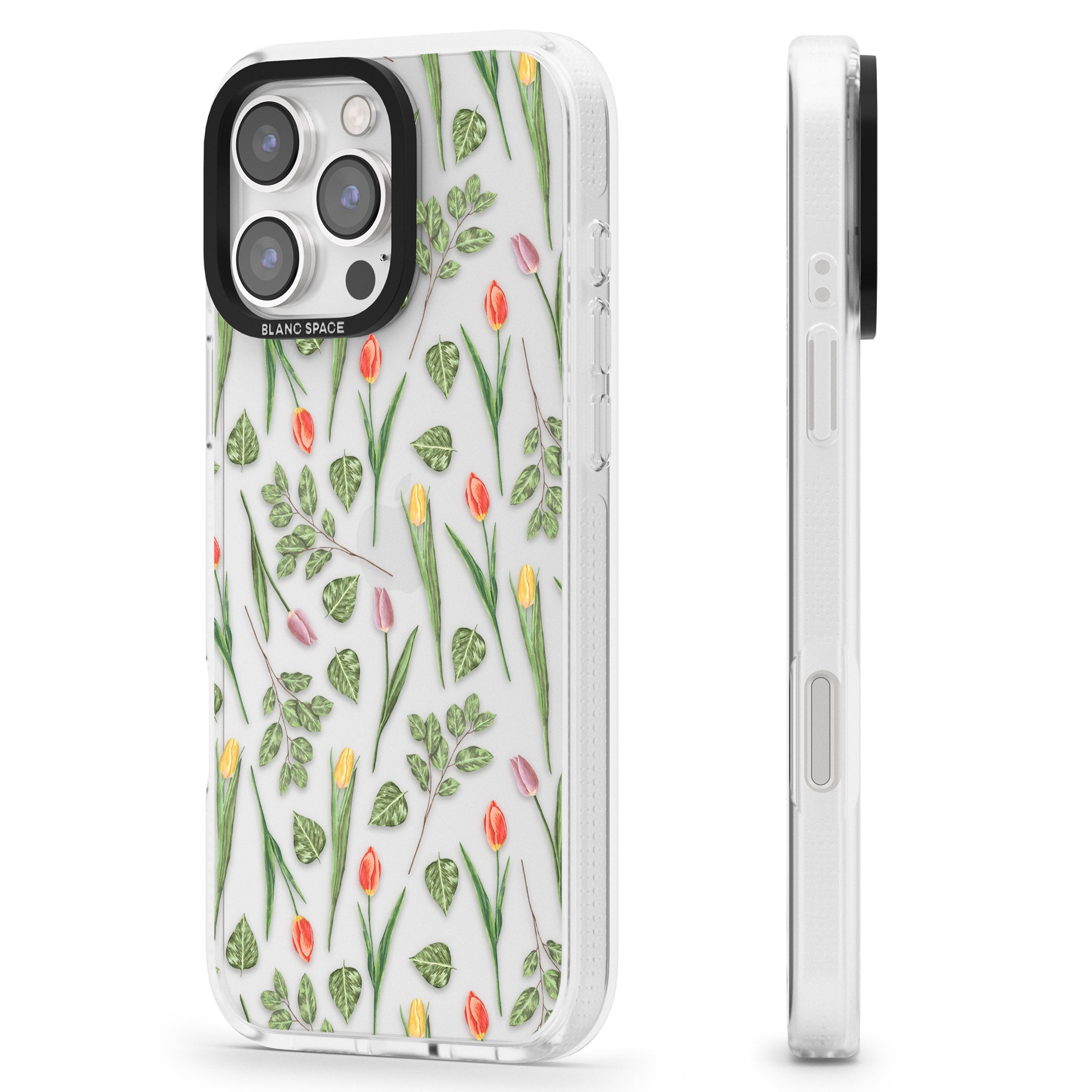 Spring Tulips Transparent Floral iPhone 16 Pro Max / 16 Pro Clear Case Impact Air - Blanc Space