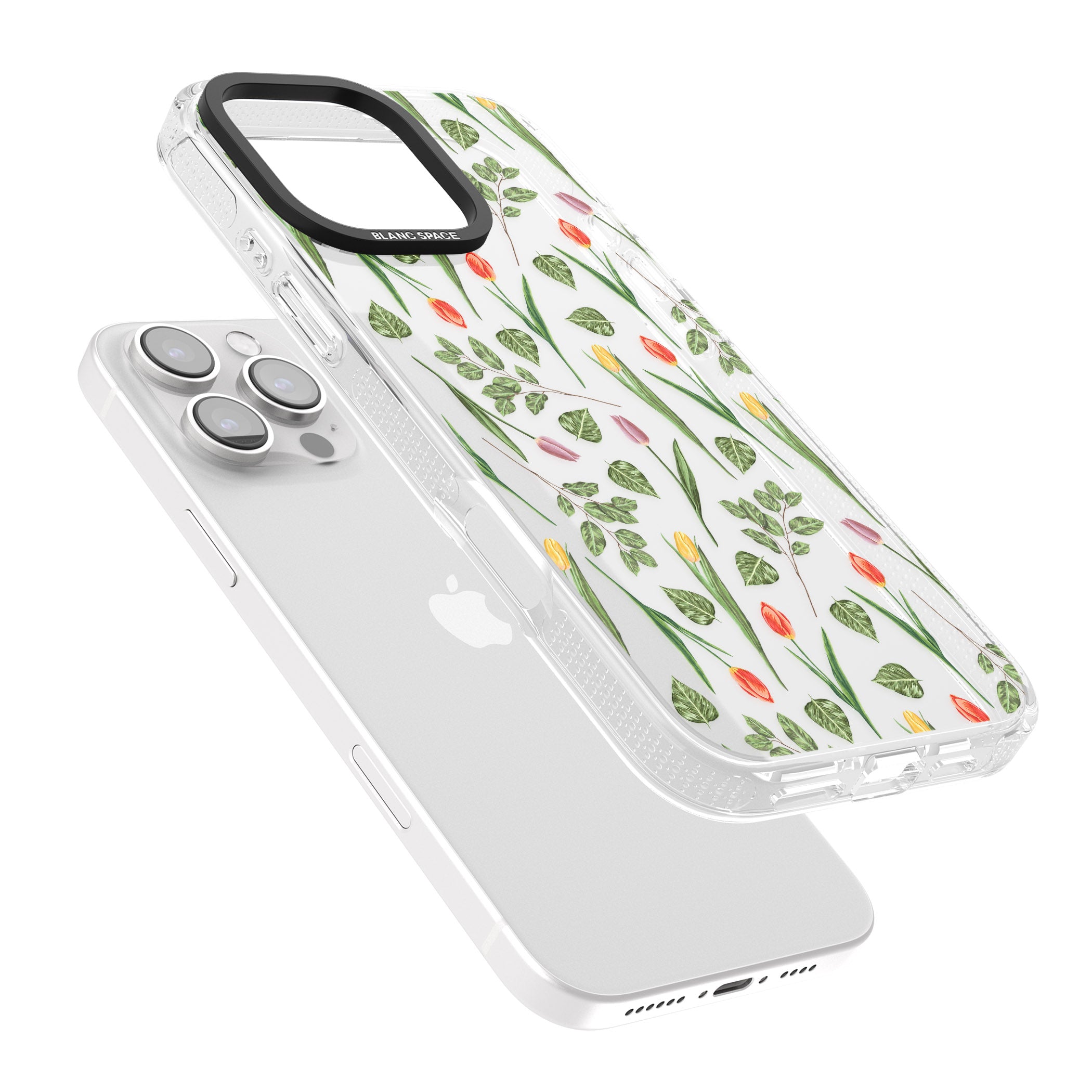Spring Tulips Transparent Floral iPhone 16 Pro Max / 16 Pro Clear Case Impact Air - Blanc Space