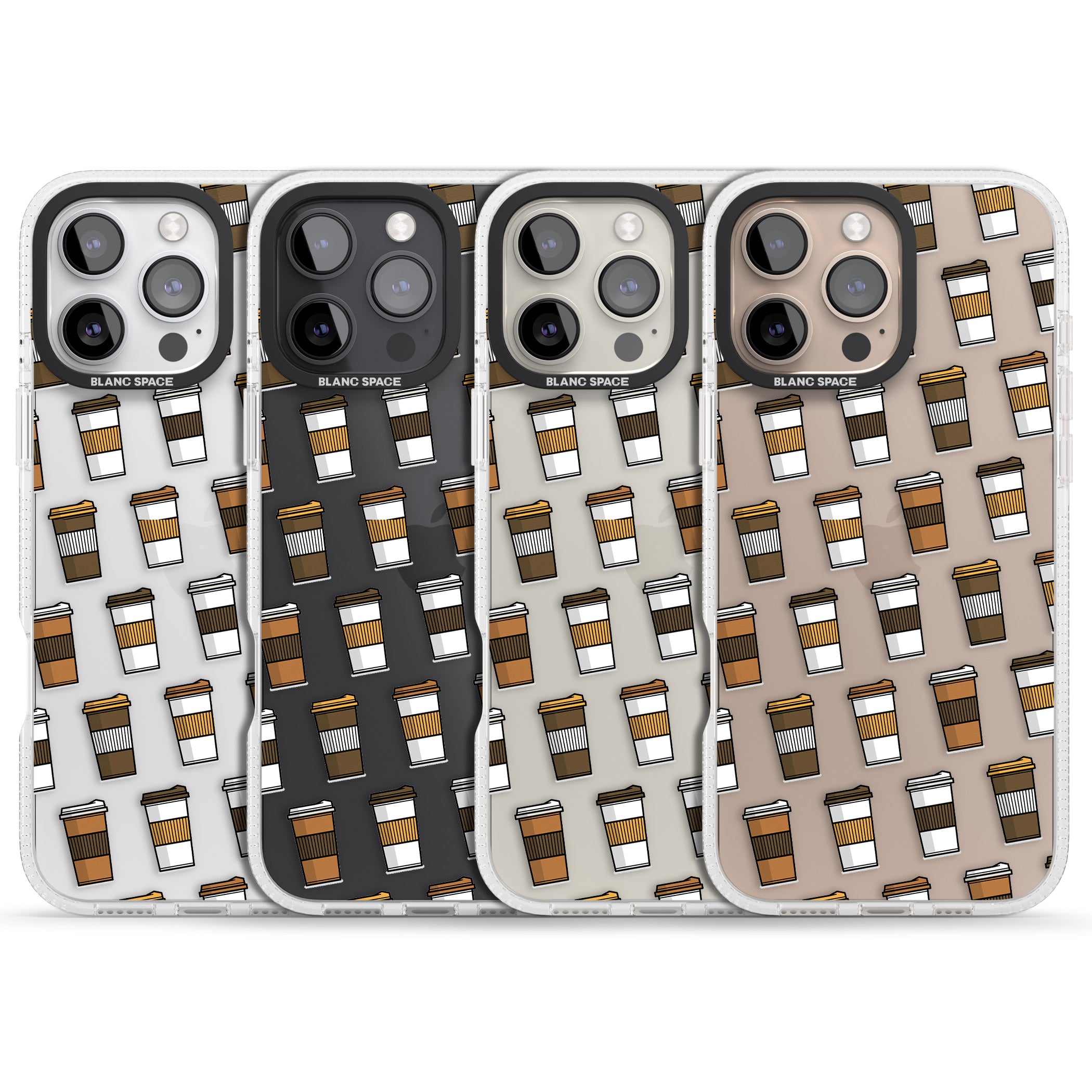 Coffee Cup Pattern iPhone 16 Pro Max / 16 Pro Clear Case Impact Air - Blanc Space