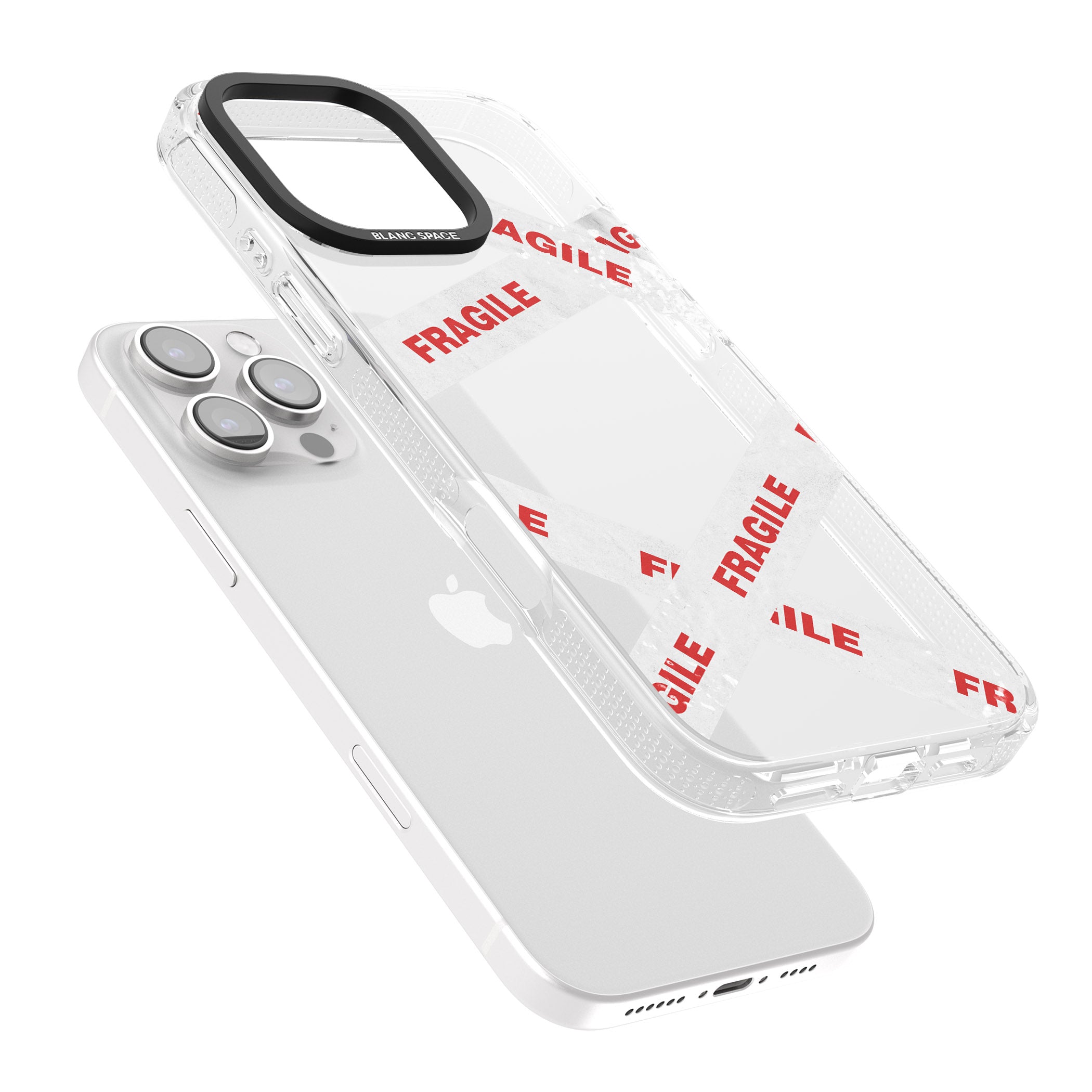 Fragile Tape iPhone 16 Pro Max / 16 Pro Clear Case Impact Air - Blanc Space