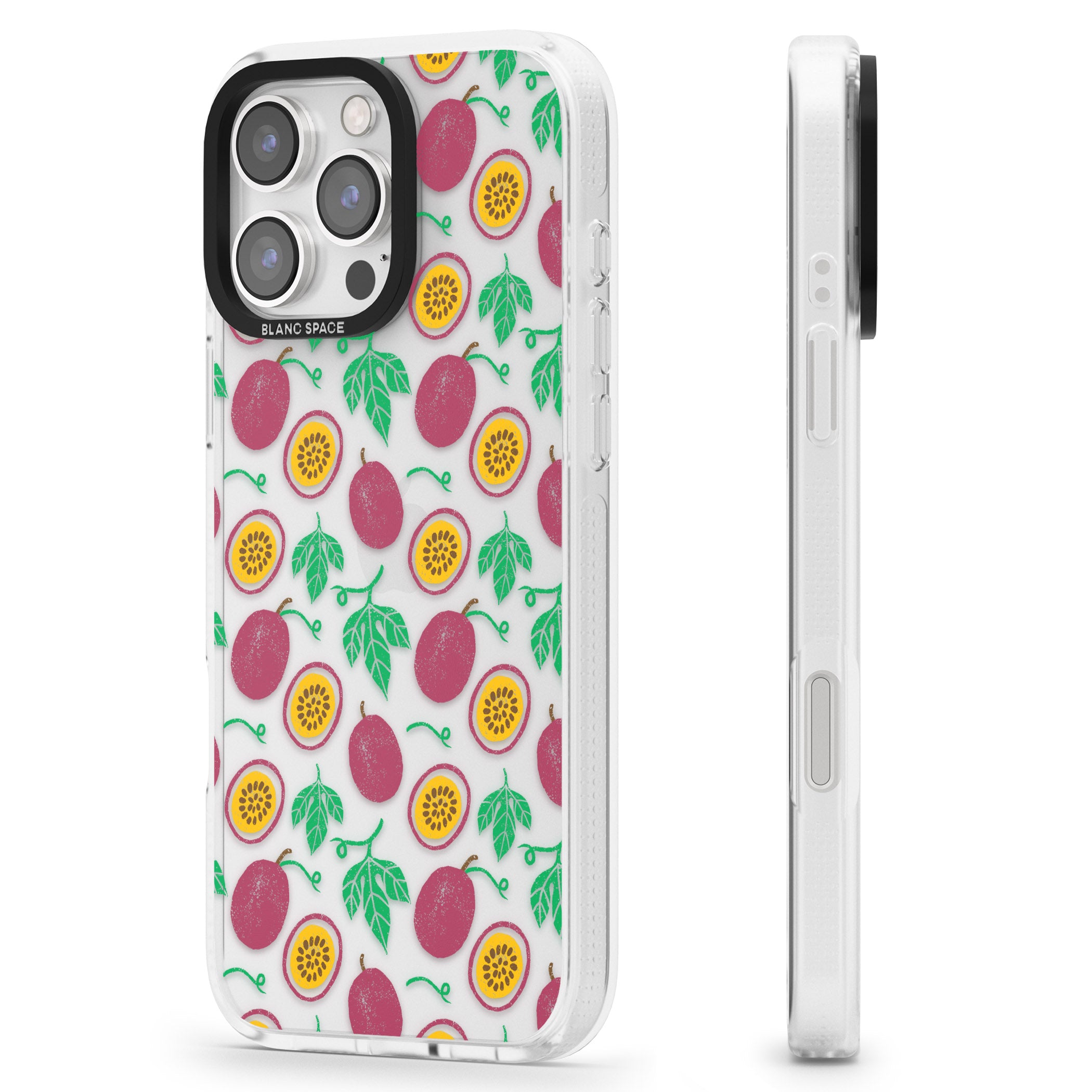 Passion Fruit Pattern iPhone 16 Pro Max / 16 Pro Clear Case Impact Air - Blanc Space
