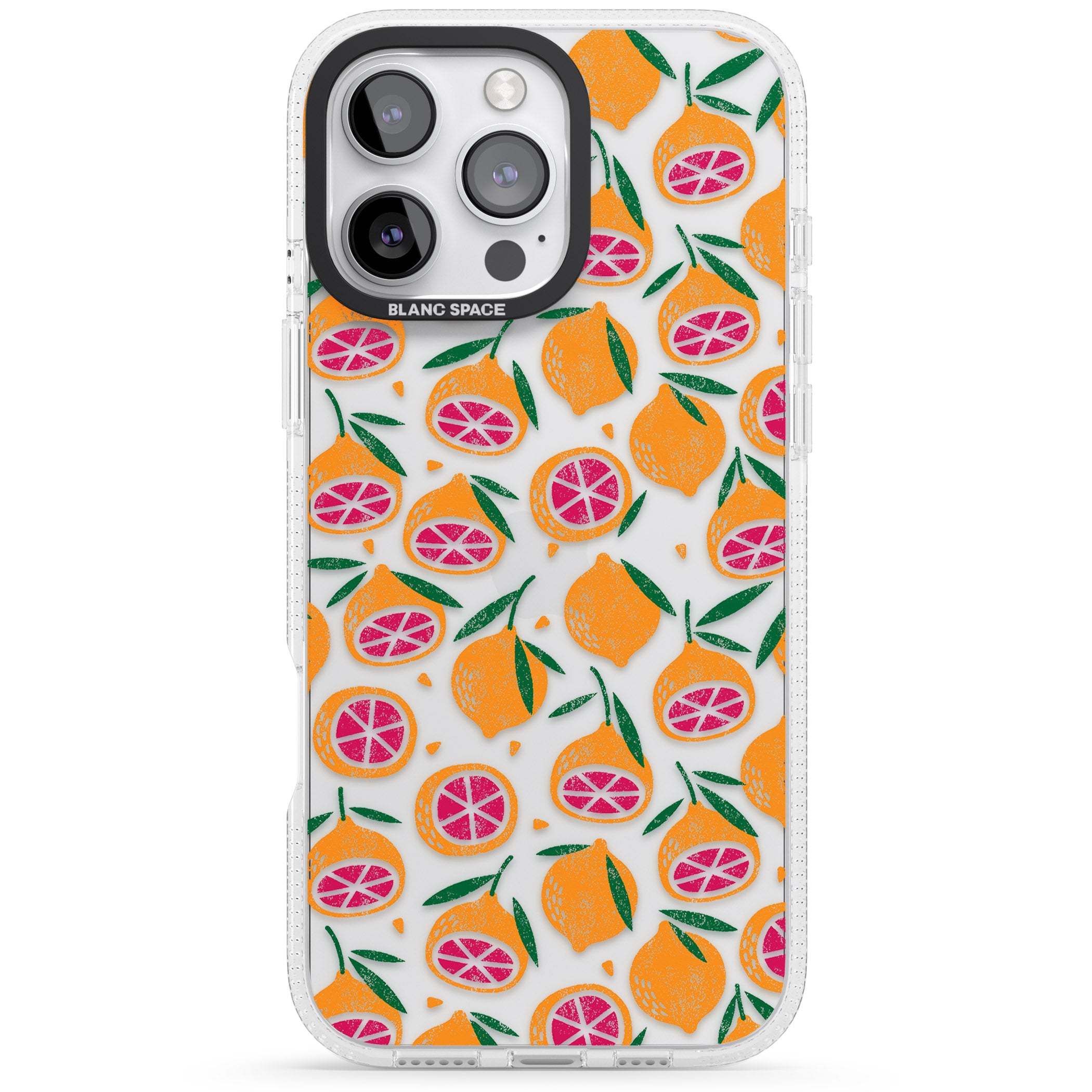 Blood Orange Fruit Pattern Transparent iPhone 16 Pro Max / 16 Pro Clear Case Impact Air - Blanc Space