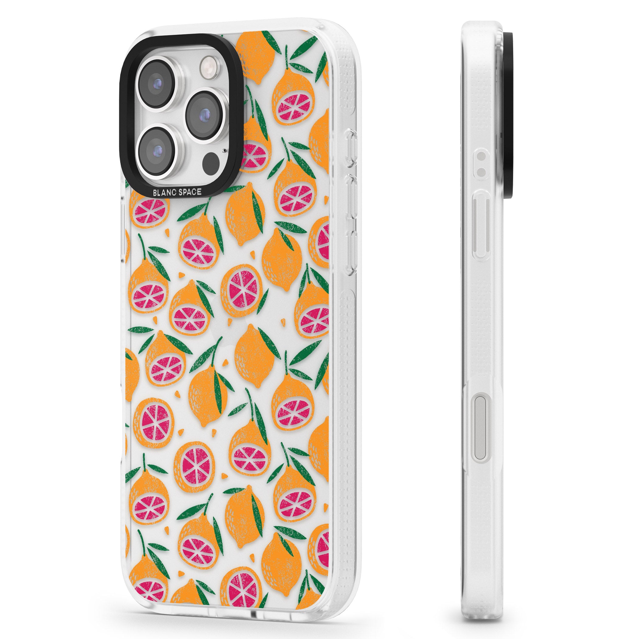 Blood Orange Fruit Pattern Transparent iPhone 16 Pro Max / 16 Pro Clear Case Impact Air - Blanc Space
