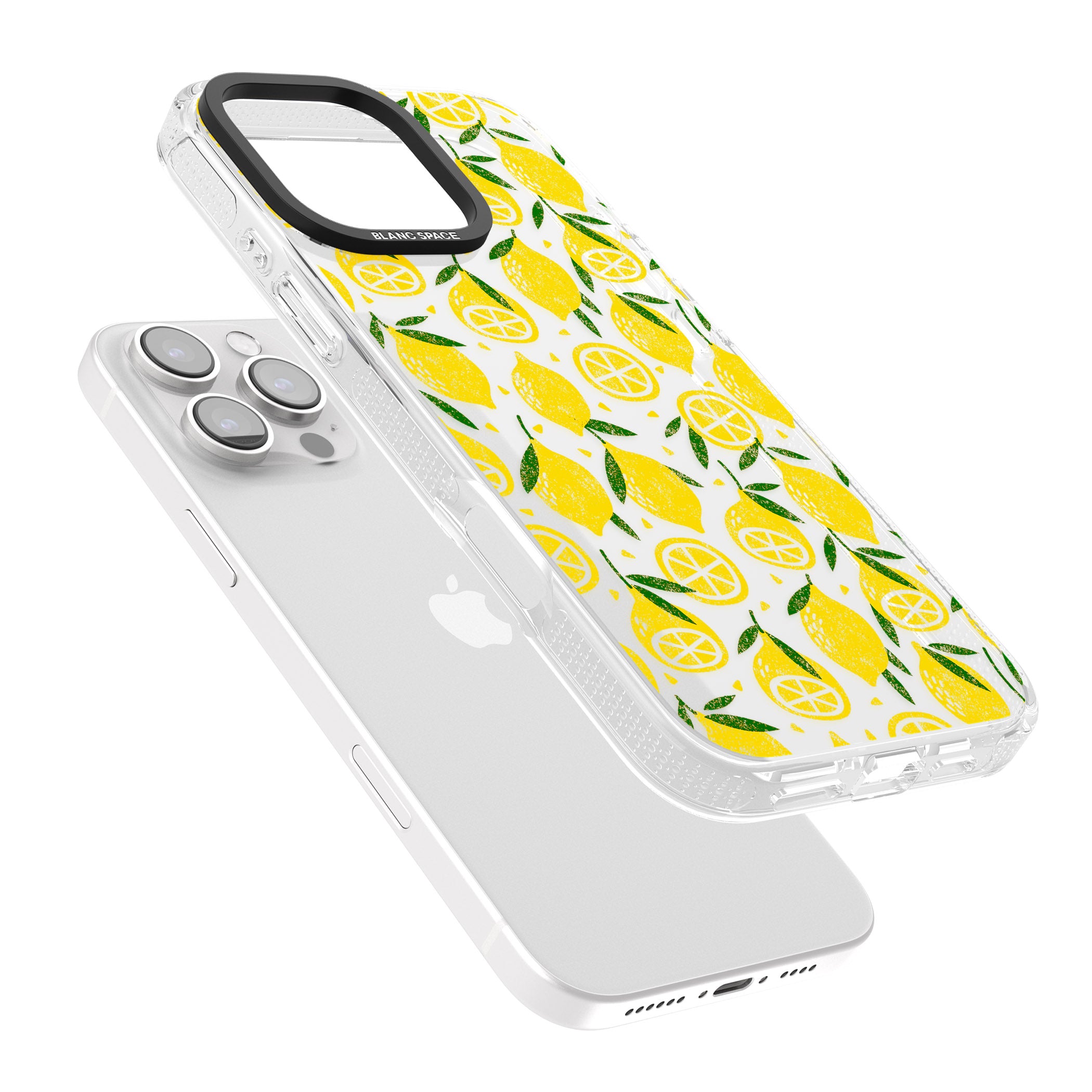 Bright Lemon Fruity Pattern iPhone 16 Pro Max / 16 Pro Clear Case Impact Air - Blanc Space