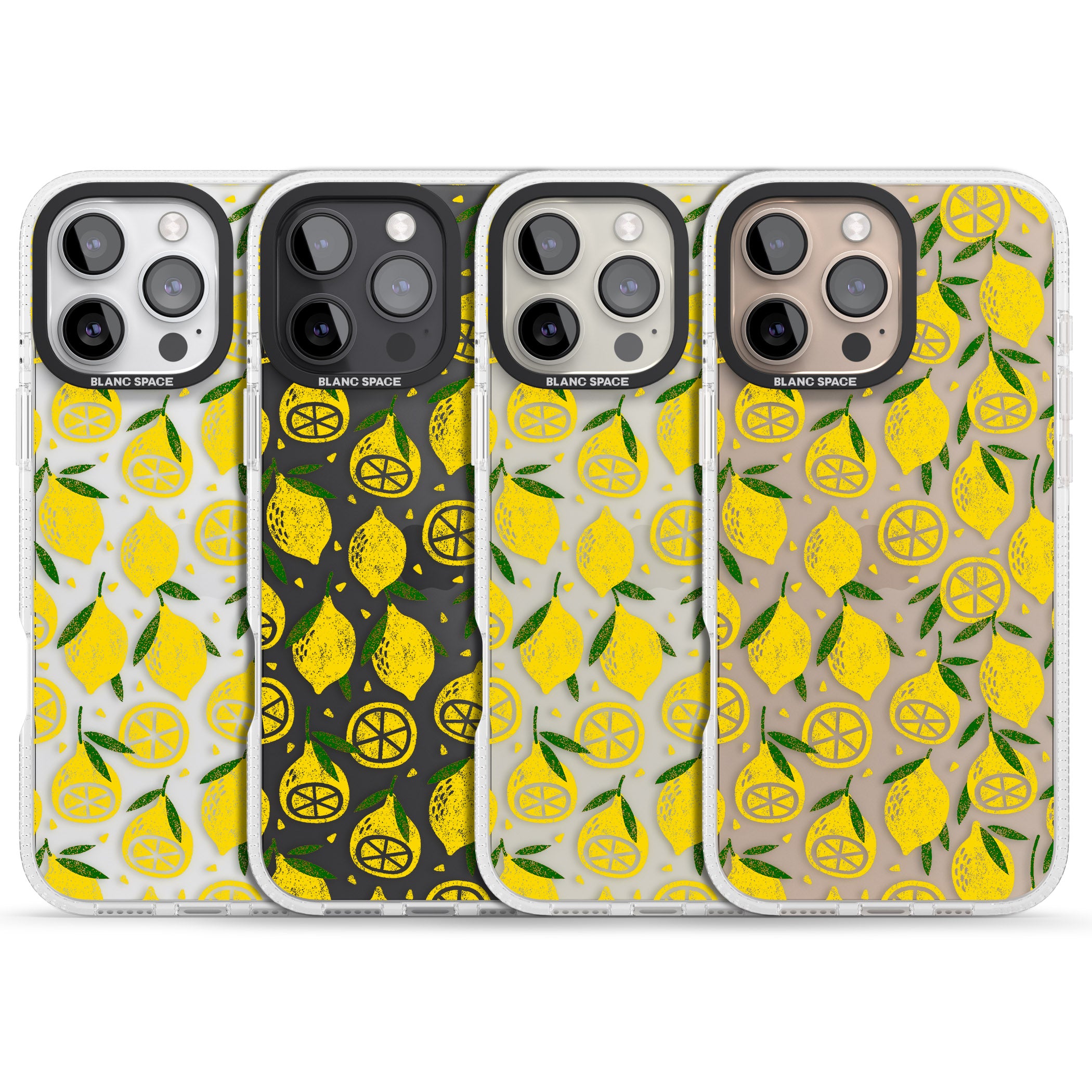 Bright Lemon Fruity Pattern iPhone 16 Pro Max / 16 Pro Clear Case Impact Air - Blanc Space