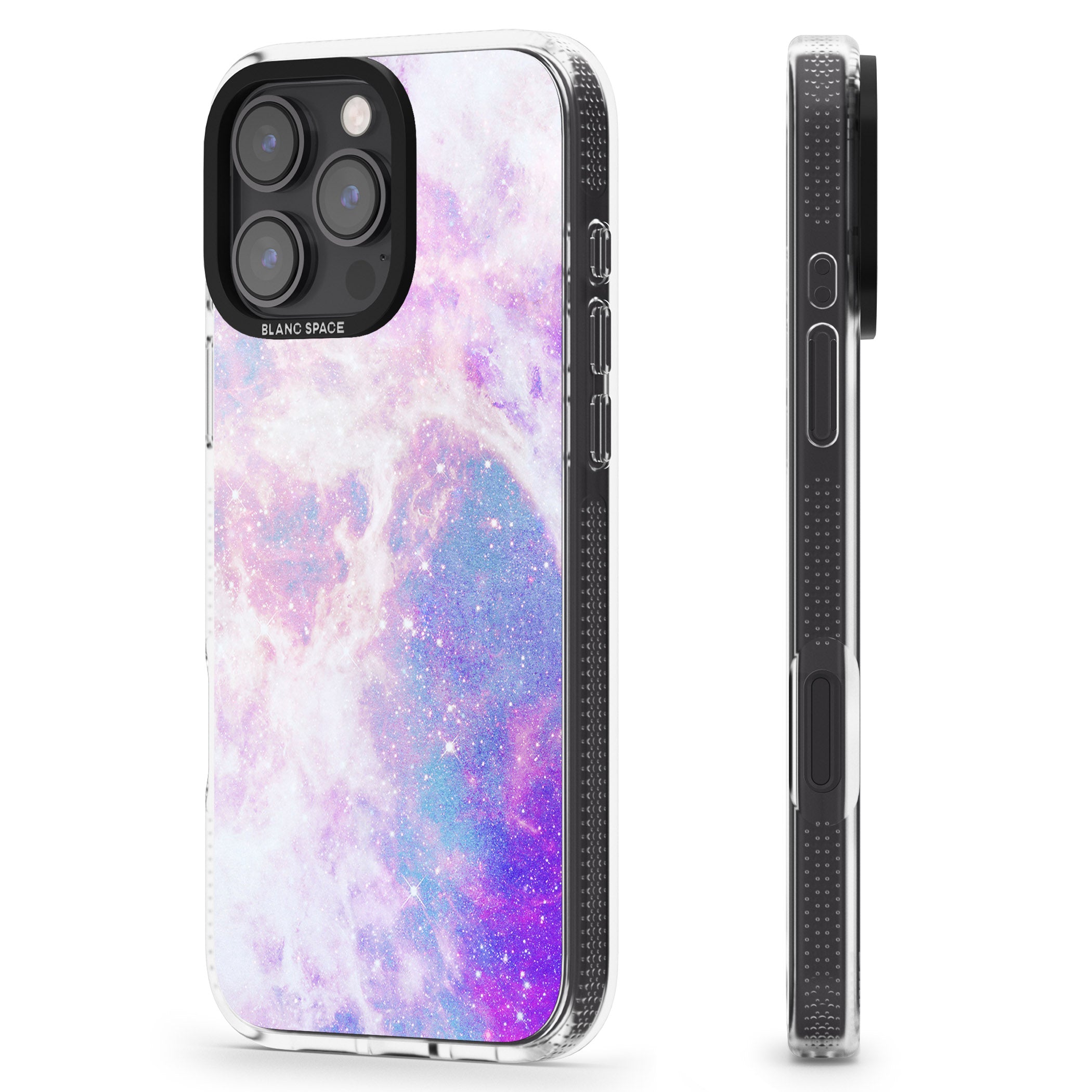 Purple & Blue Galaxy Pattern Design iPhone 16 Pro Max / 16 Pro Clear Case Impact Air - Blanc Space