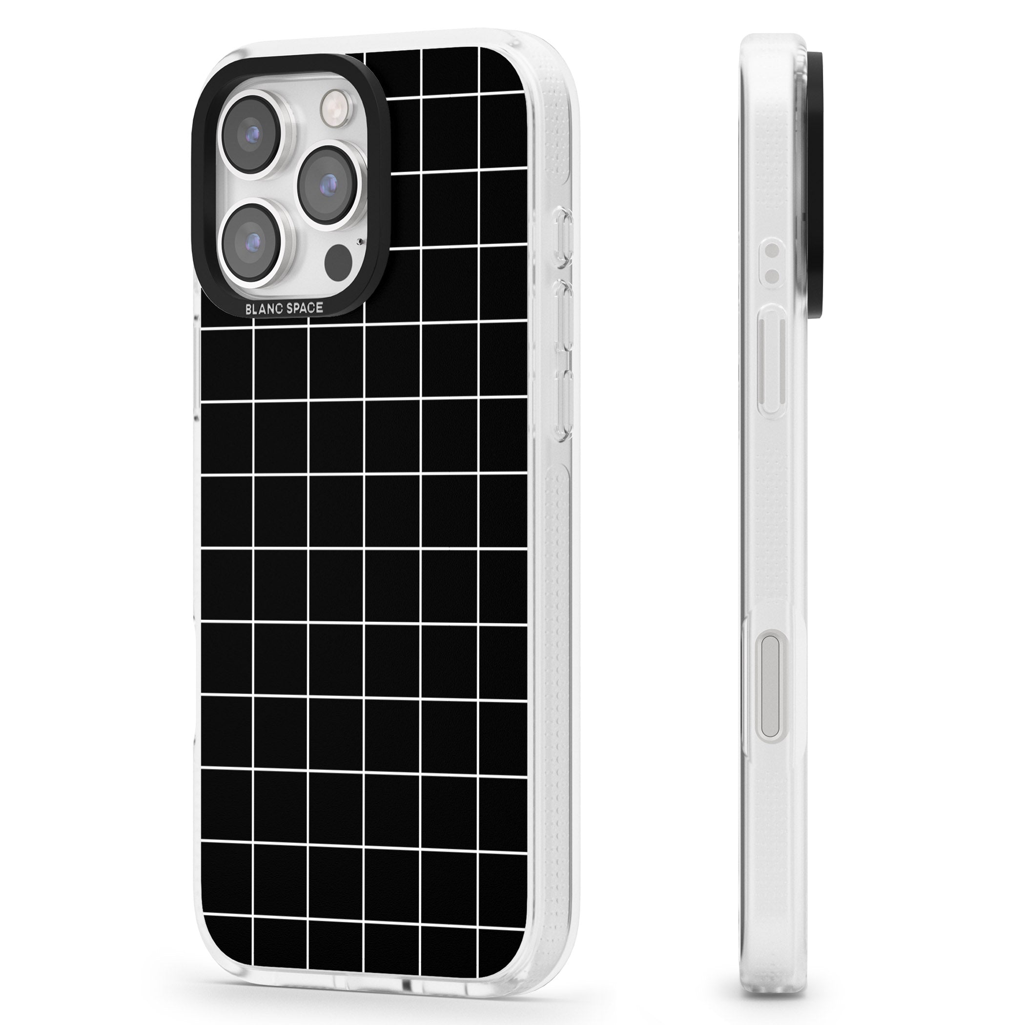 Simplistic Large Grid Pattern Black iPhone 16 Pro Max / 16 Pro Clear Case Impact Air - Blanc Space