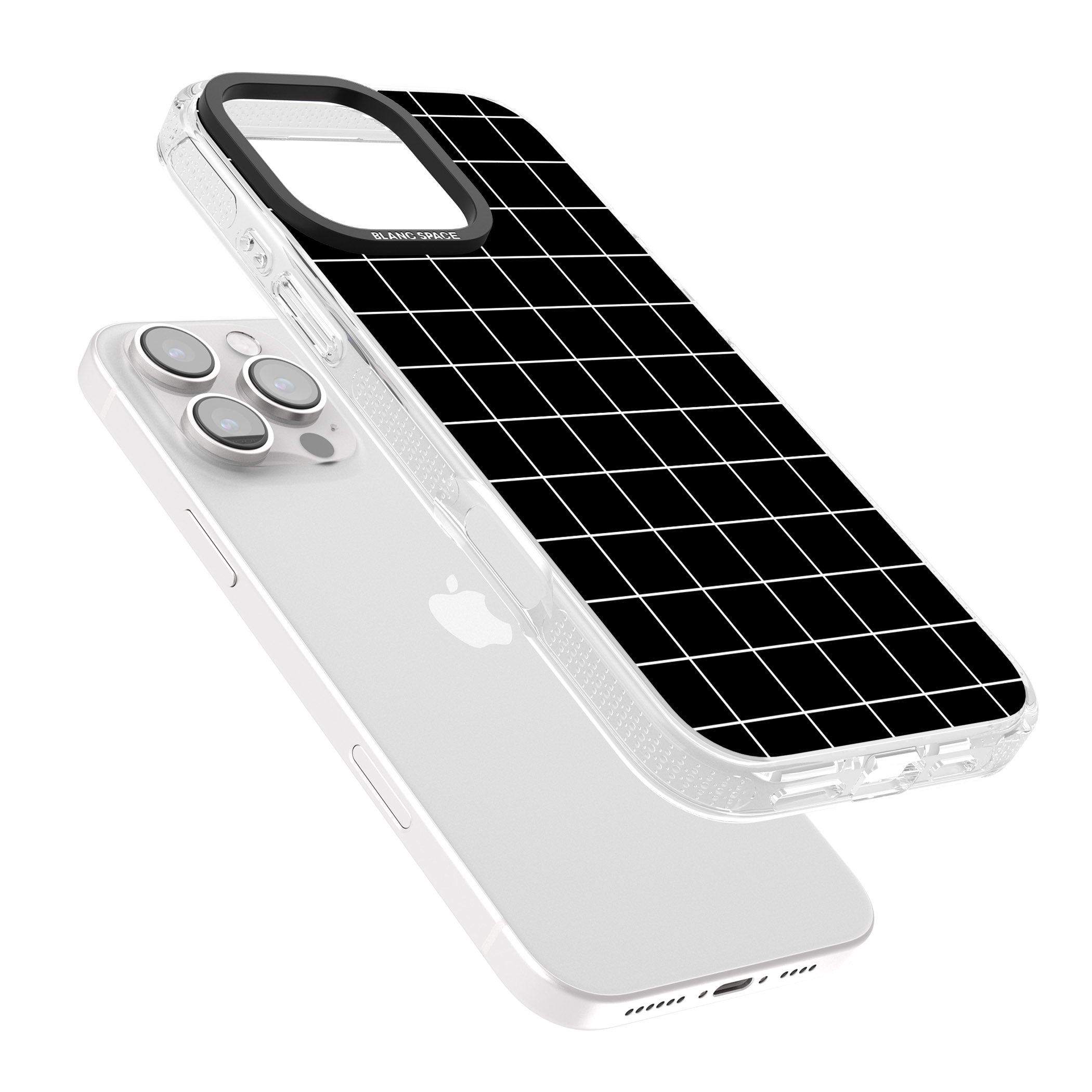 Simplistic Large Grid Pattern Black iPhone 16 Pro Max / 16 Pro Clear Case Impact Air - Blanc Space